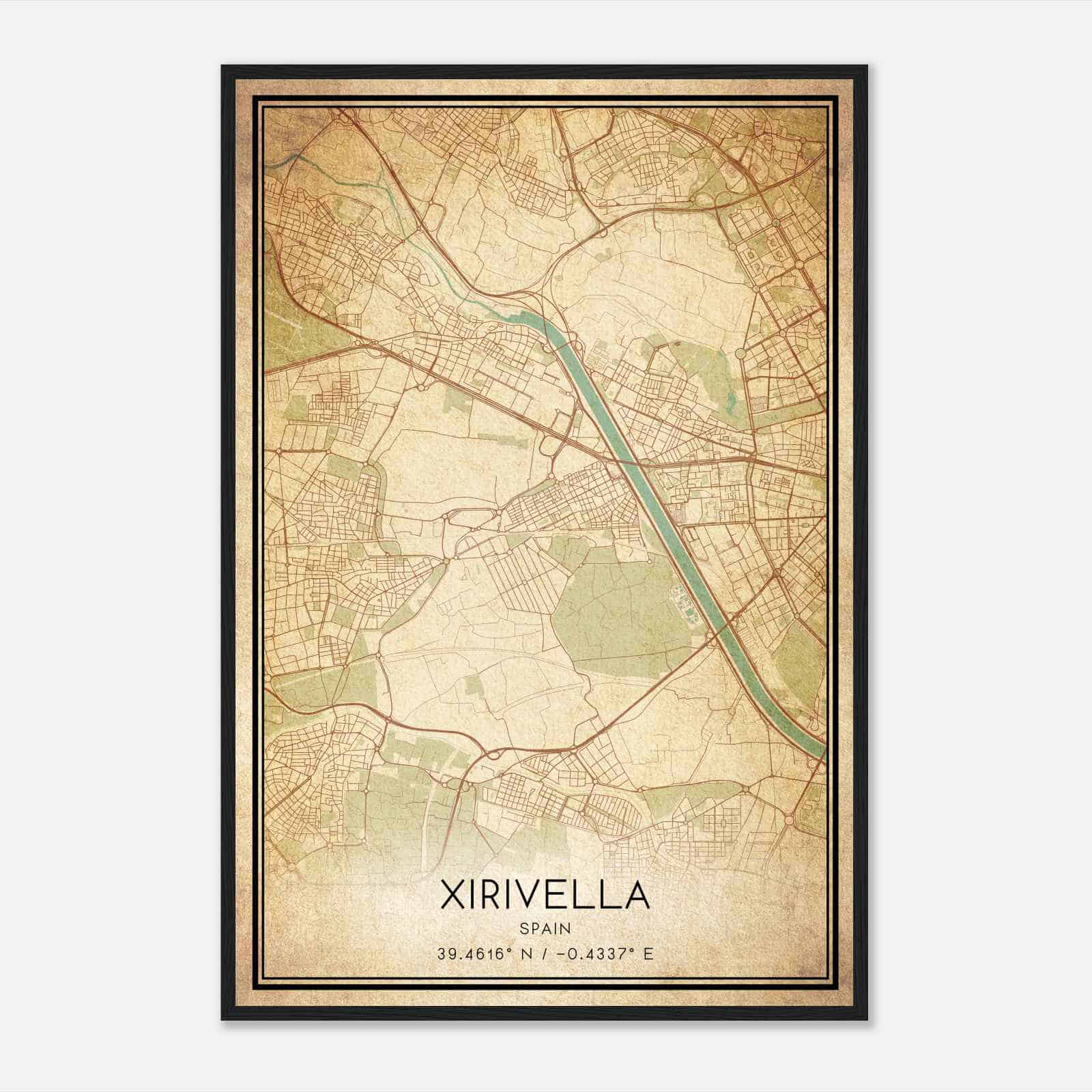 Vintage Chirivella Spain Map Poster, Chirivella City Road Wall Art Print
