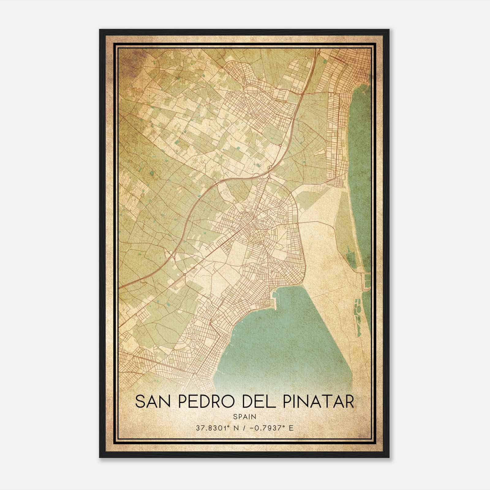 Vintage San Pedro del Pinatar Spain Map Poster, San Pedro del Pinatar City Road Wall Art Print