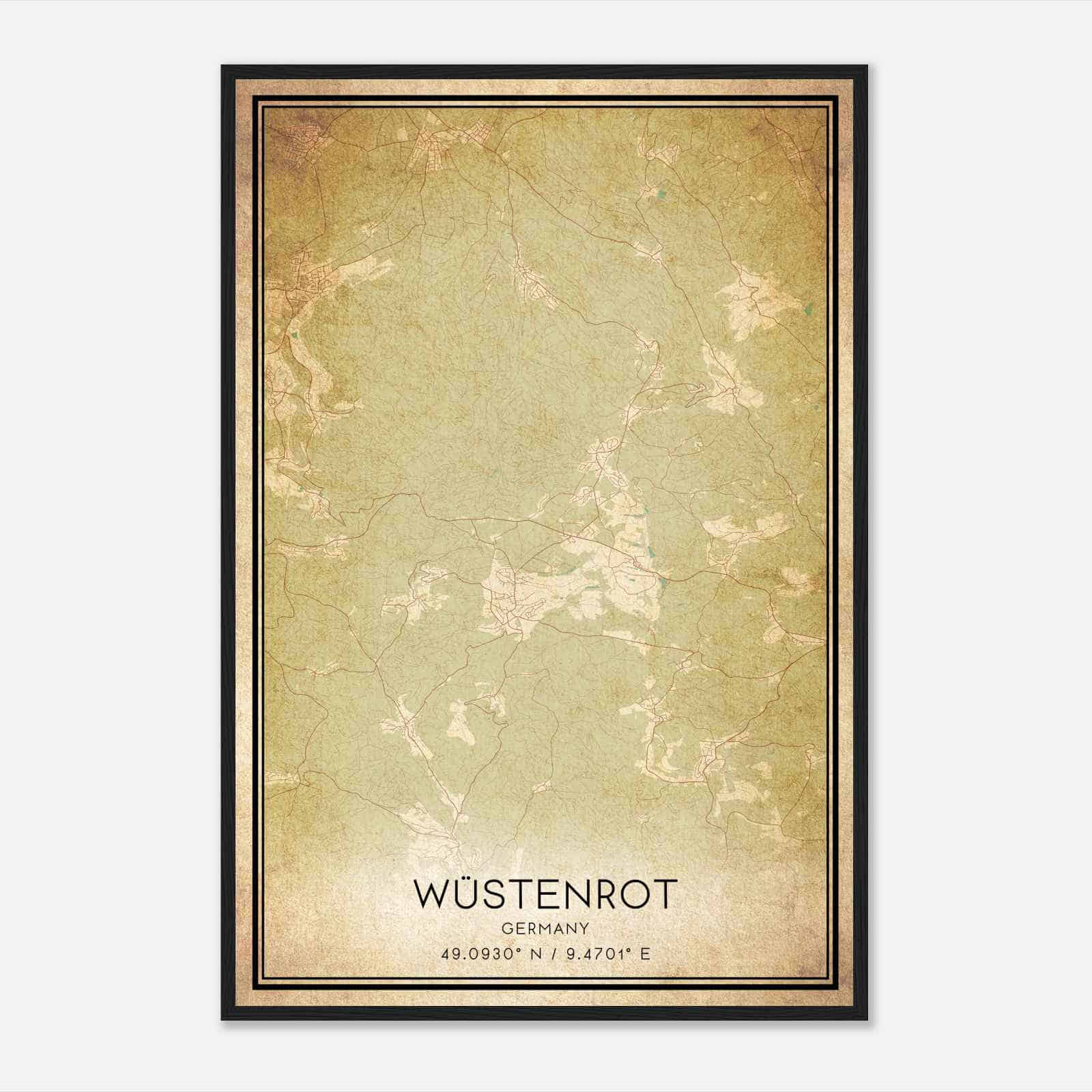 Vintage Wustenrot Germany Map Poster, Wustenrot City Road Wall Art Print