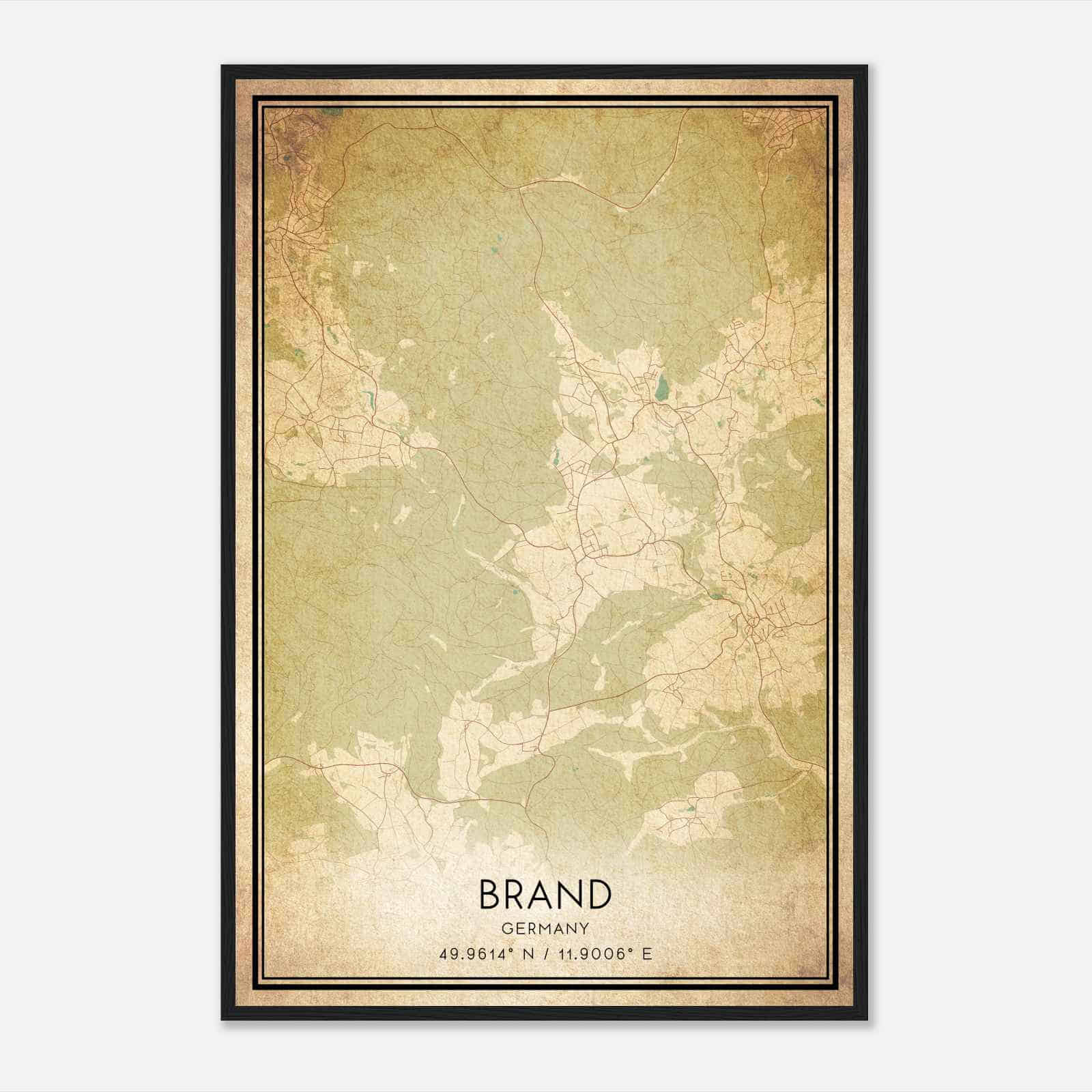 Vintage Brand Germany Map Poster, Brand City Road Wall Art Print