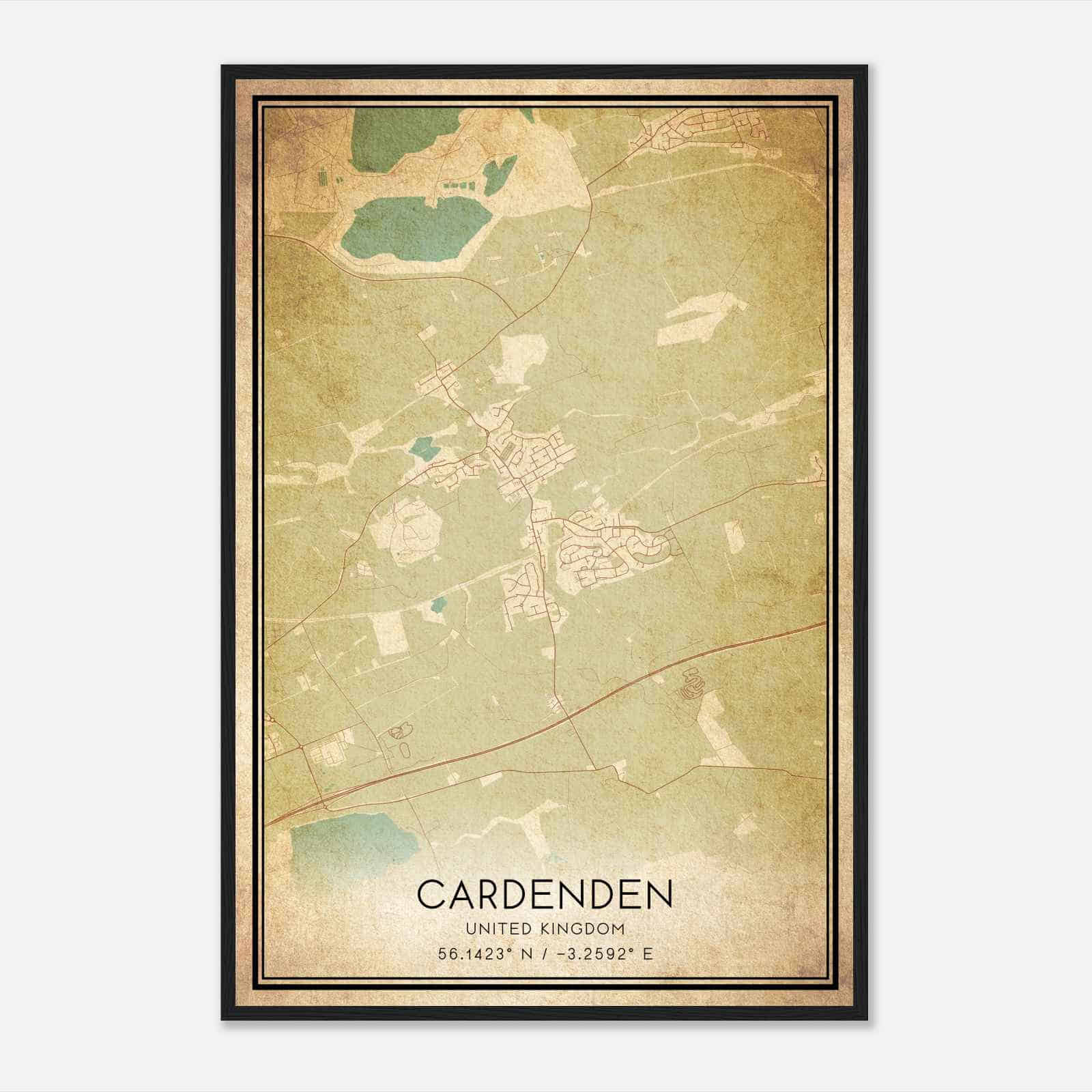 Vintage Cardenden United Kingdom Map Poster, Cardenden City Road Wall Art Print