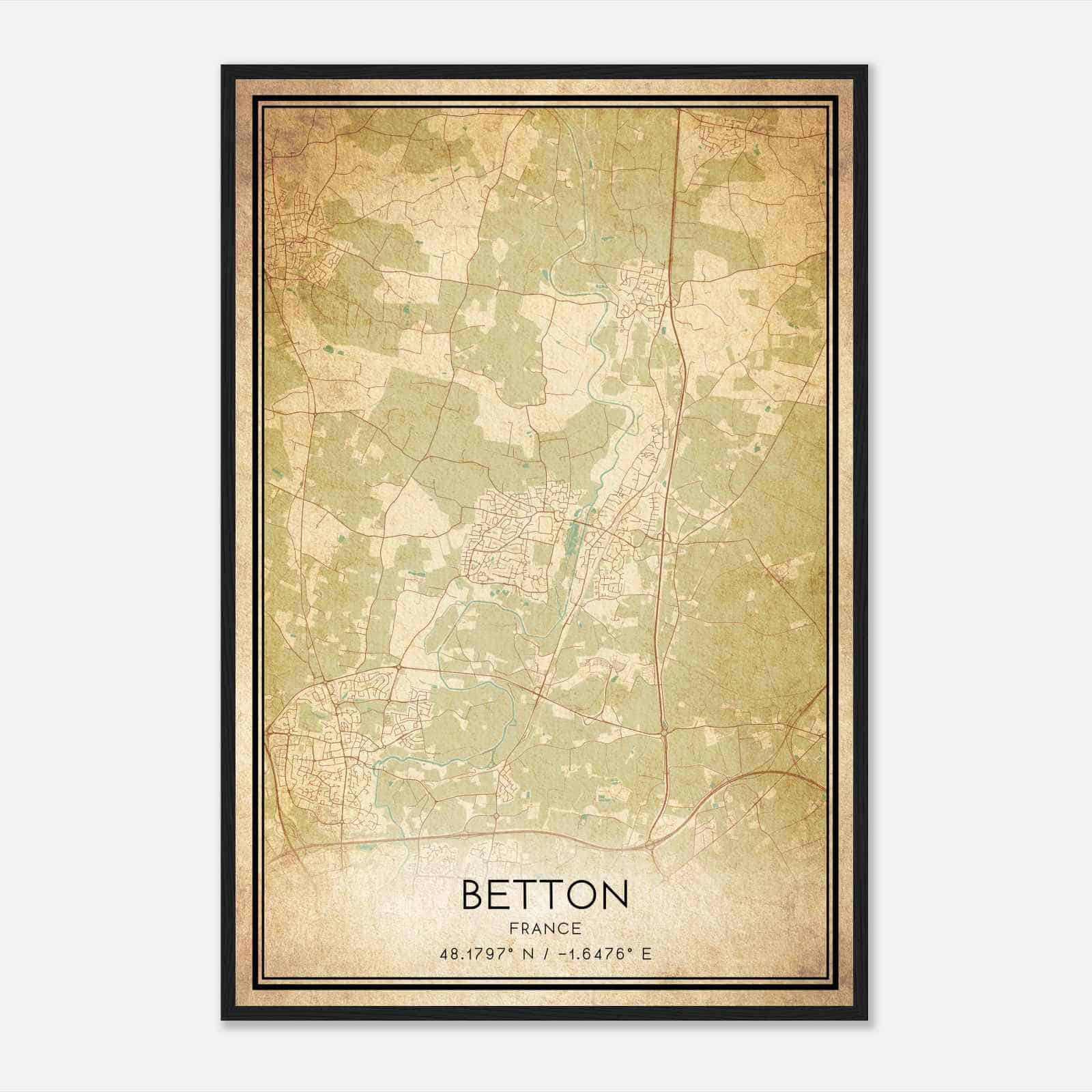 Vintage Betton France Map Poster, Betton City Road Wall Art Print