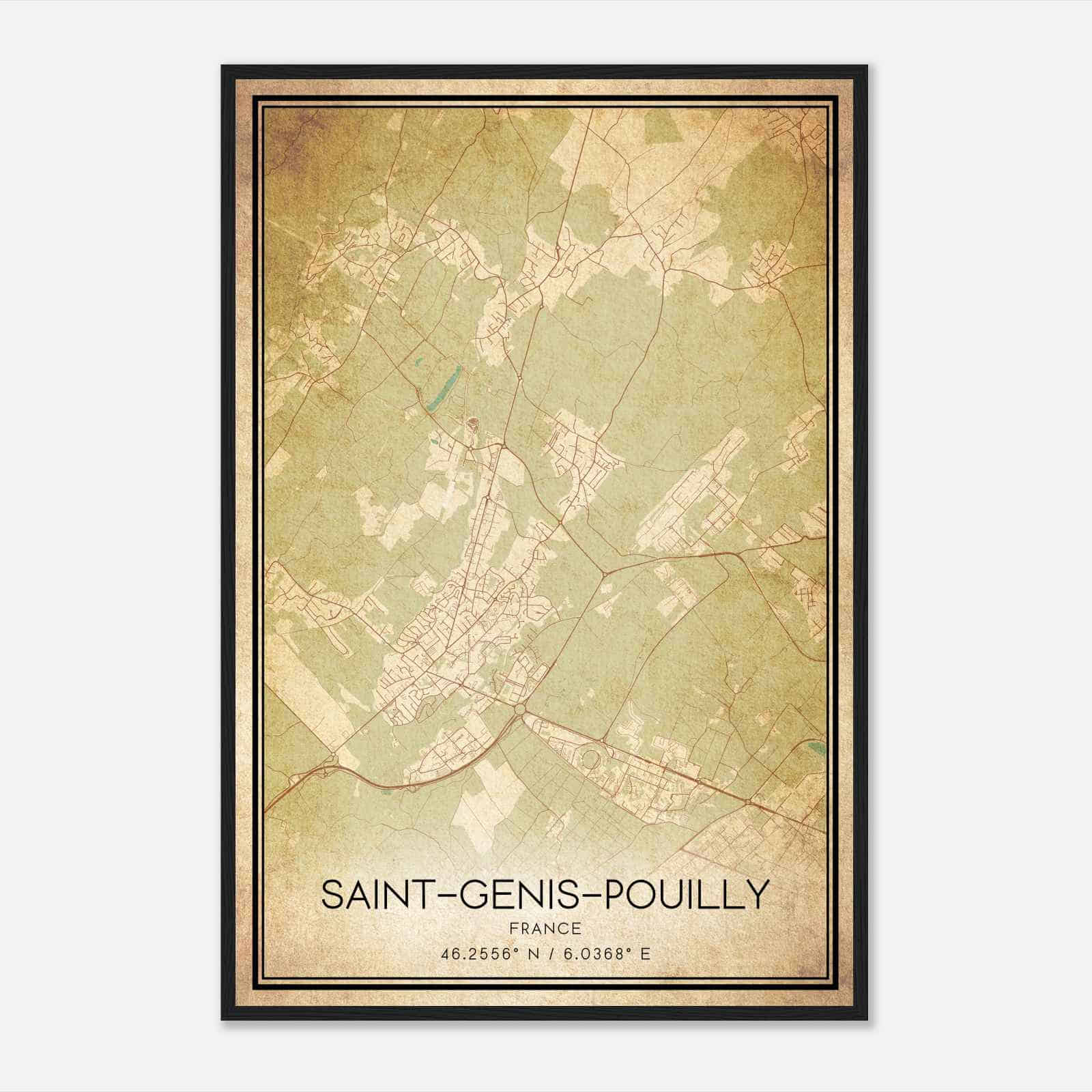 Vintage Saint-Genis-Pouilly France Map Poster, Saint-Genis-Pouilly City Road Wall Art Print