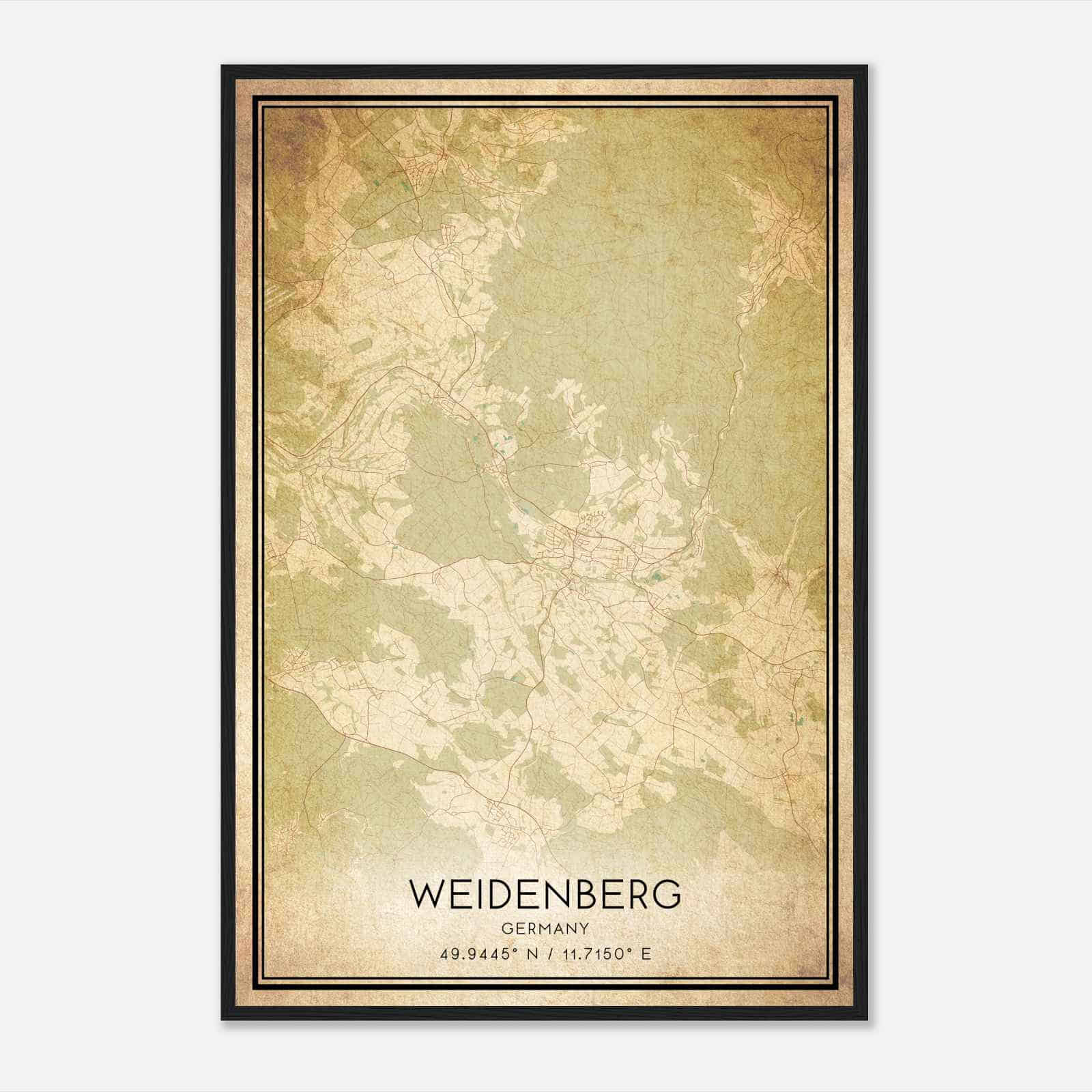 Vintage Weidenberg Germany Map Poster, Weidenberg City Road Wall Art Print
