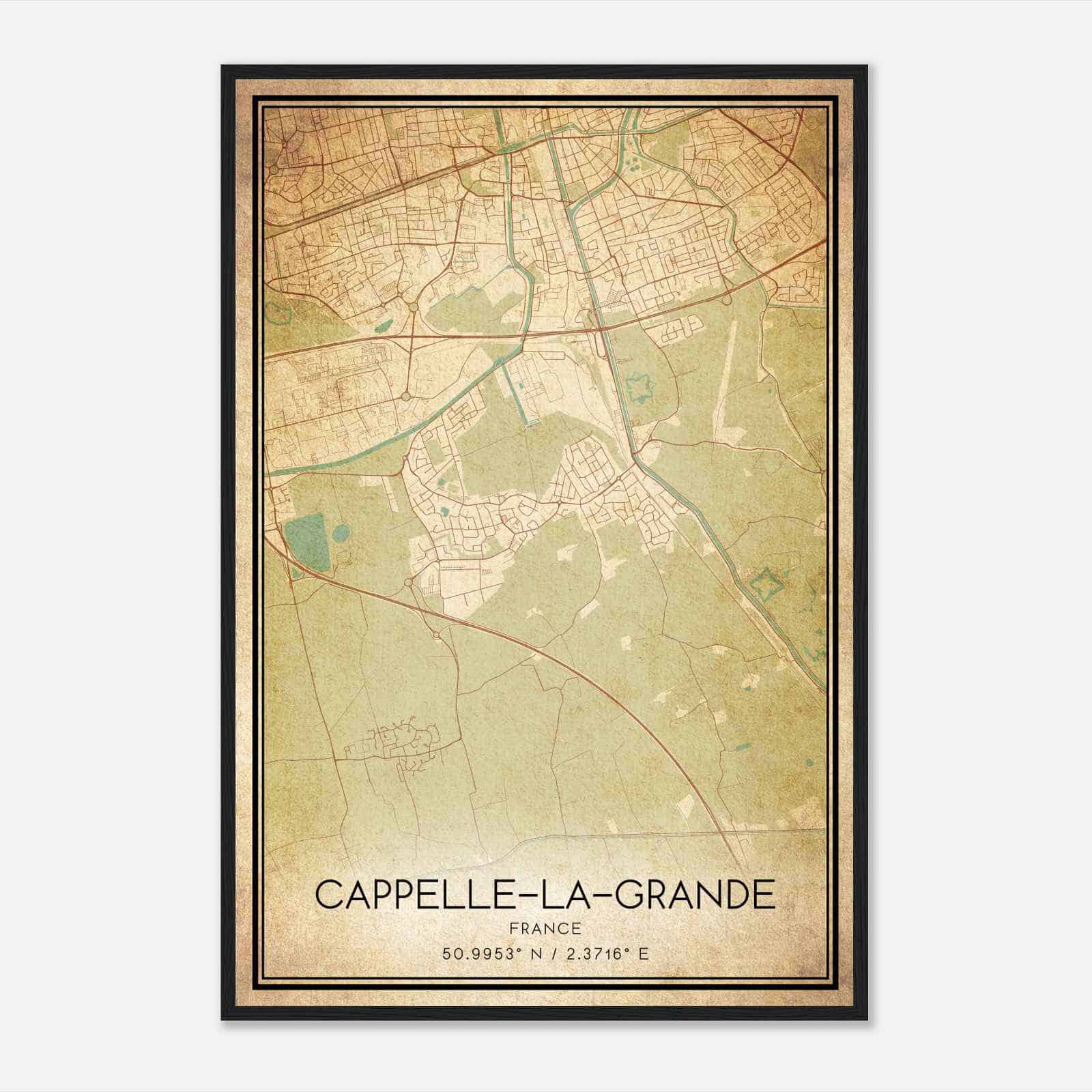 Vintage Cappelle-la-Grande France Map Poster, Cappelle-la-Grande City Road Wall Art Print