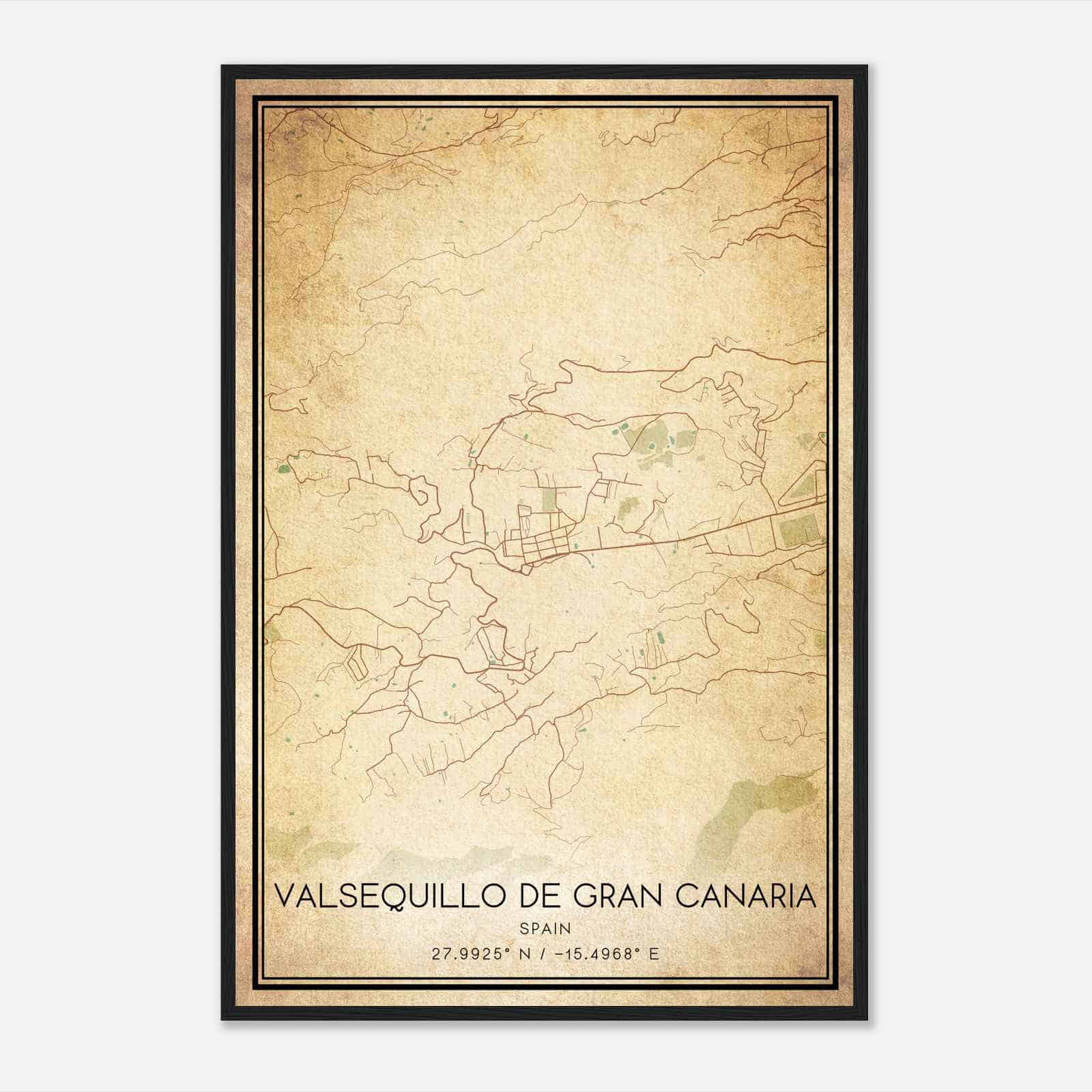 Vintage Valsequillo de Gran Canaria Spain Map Poster, Valsequillo de Gran Canaria City Road Wall Art Print