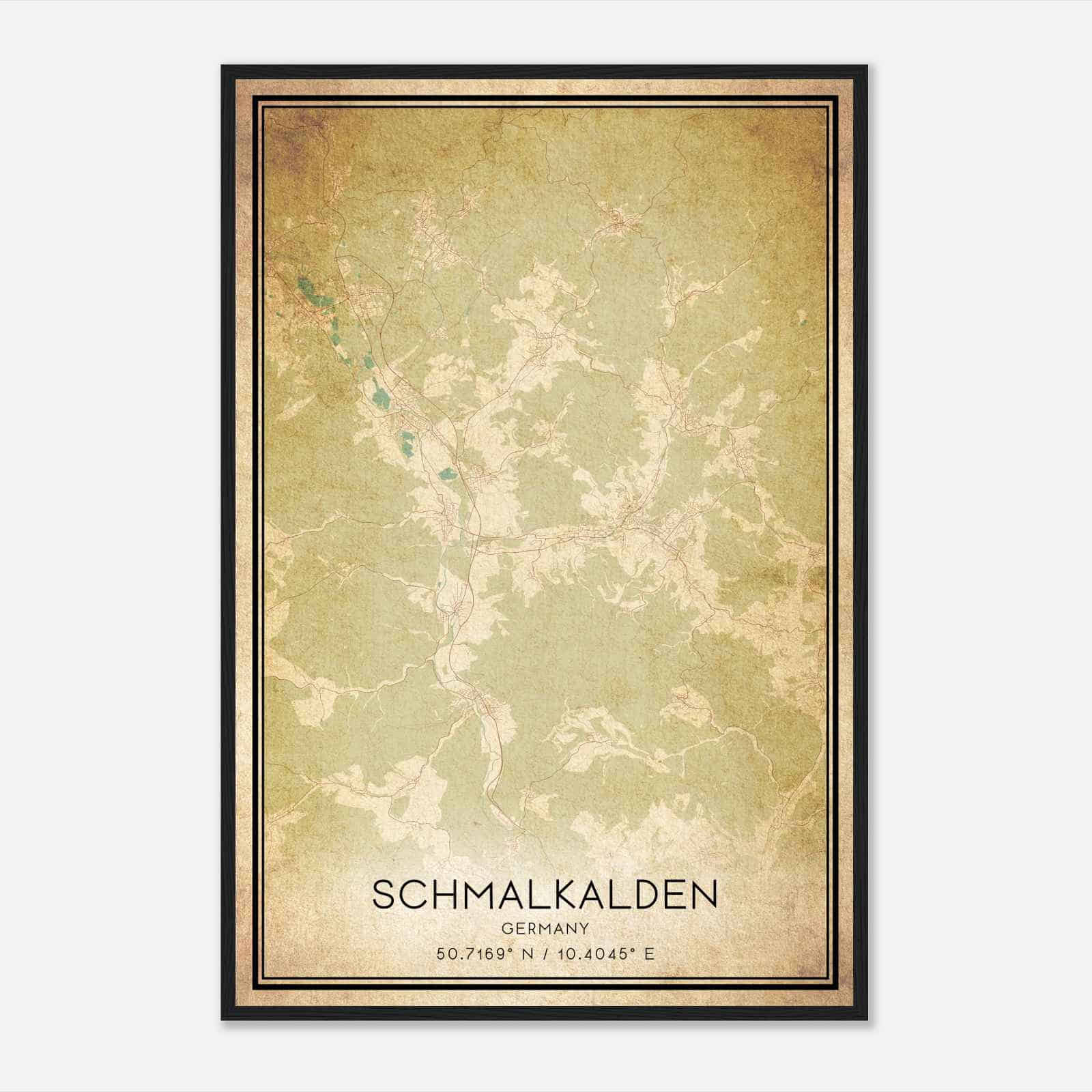 Vintage Schmalkalden Germany Map Poster, Schmalkalden City Road Wall Art Print