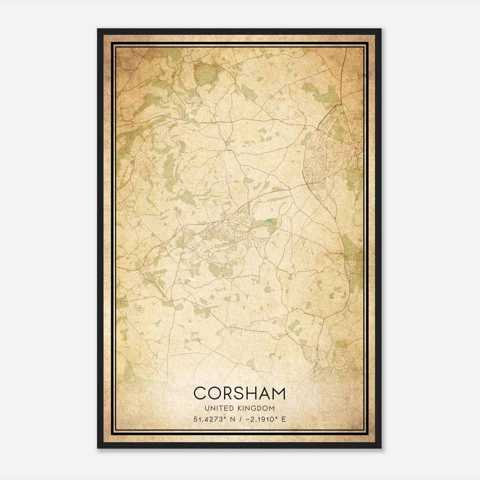 Vintage Corsham United Kingdom Map Poster, Corsham City Road Wall Art Print