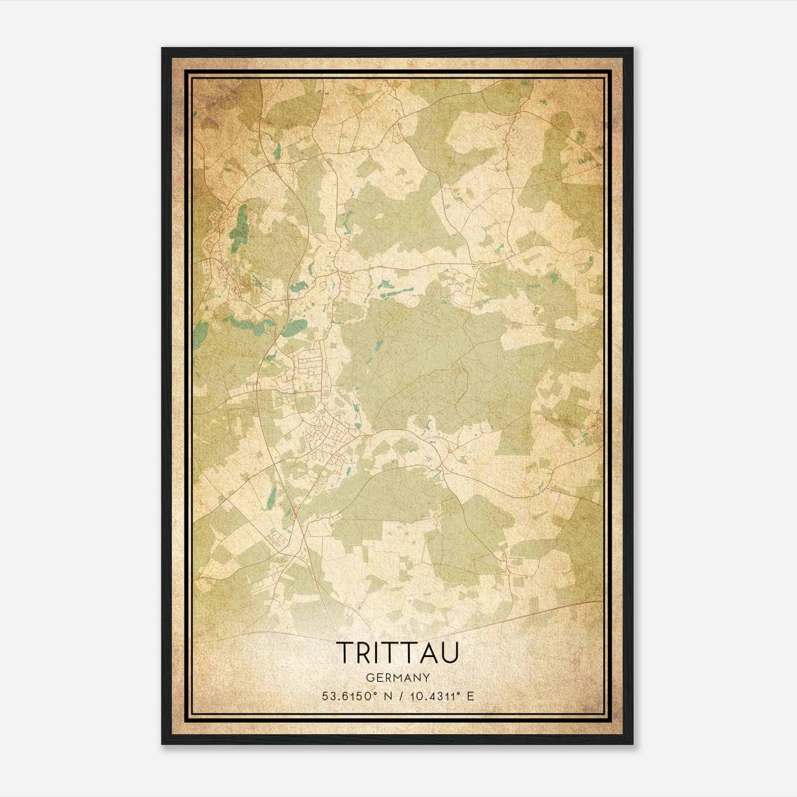 Vintage Trittau Germany Map Poster, Trittau City Road Wall Art Print