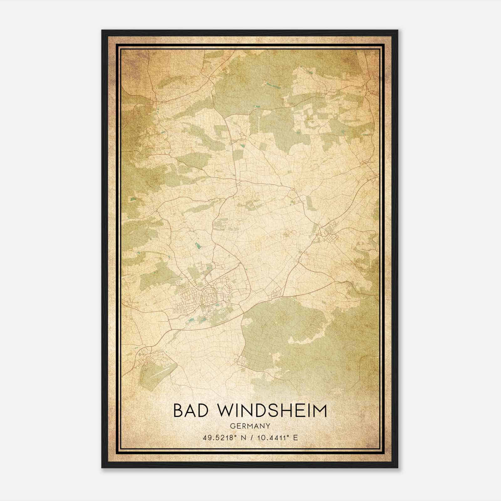 Vintage Bad Windsheim Germany Map Poster, Bad Windsheim City Road Wall Art Print