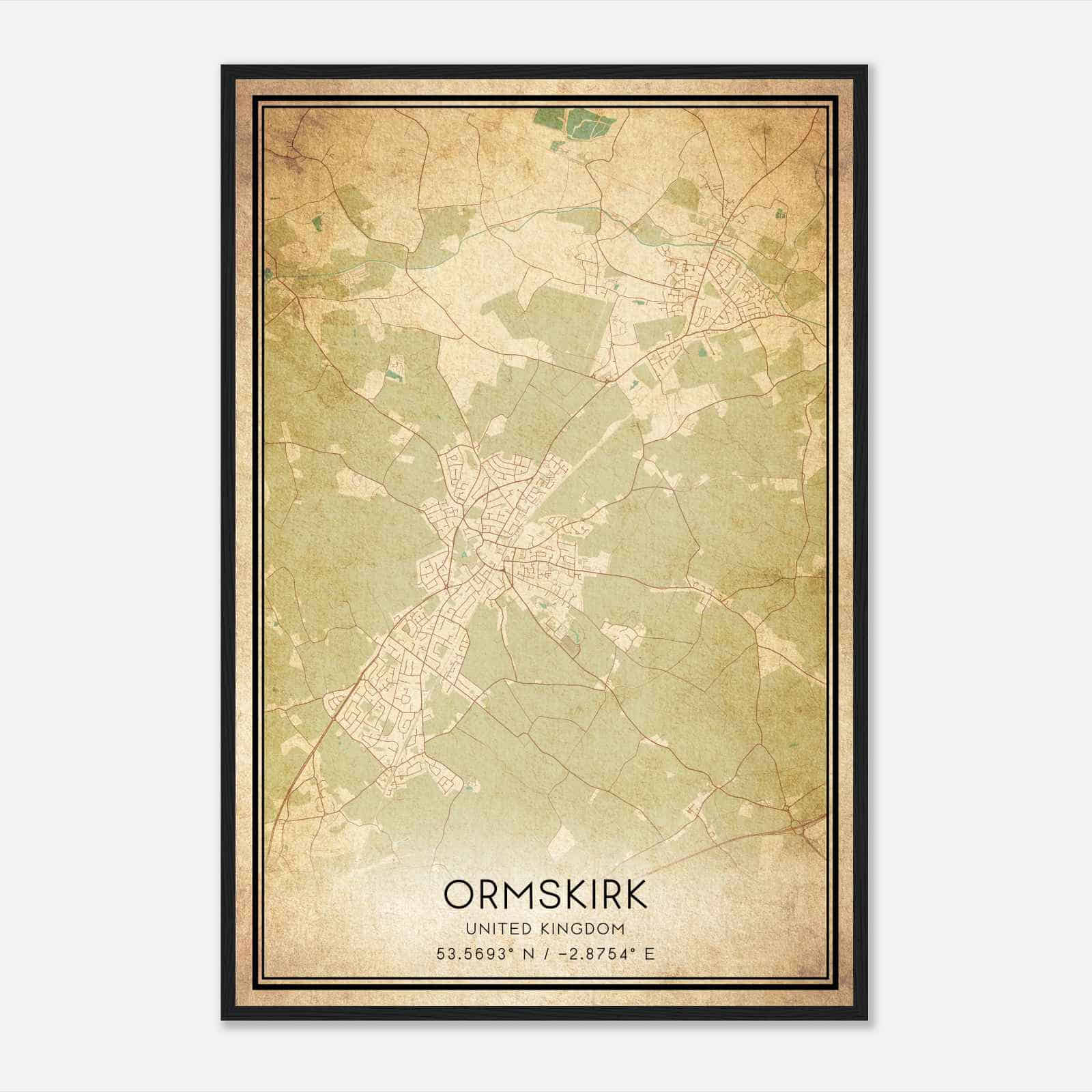 Vintage Ormskirk United Kingdom Map Poster, Ormskirk City Road Wall Art Print