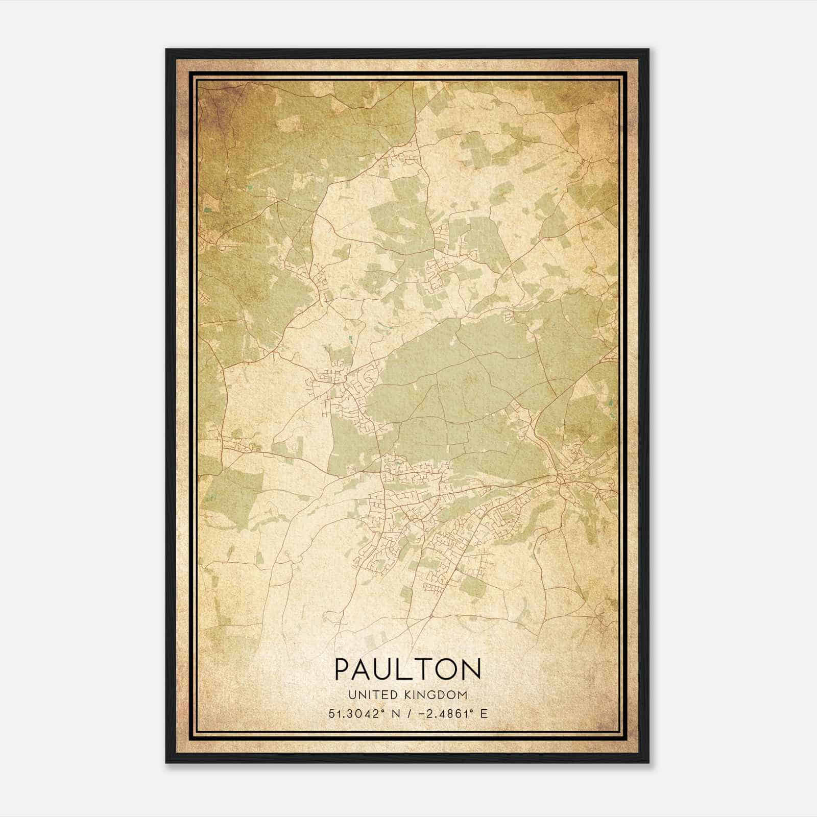 Vintage Paulton United Kingdom Map Poster, Paulton City Road Wall Art Print