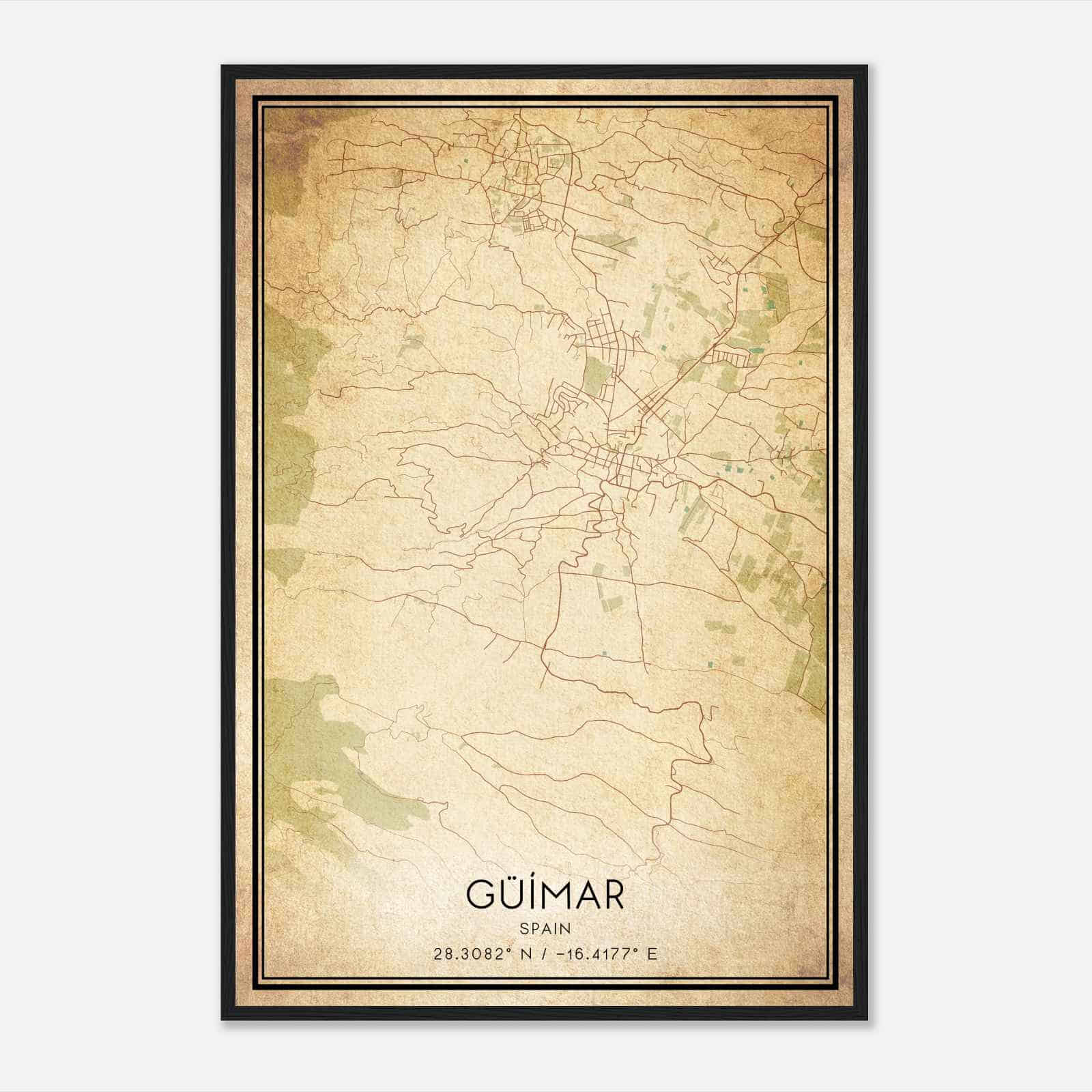 Vintage Guimar Spain Map Poster, Guimar City Road Wall Art Print
