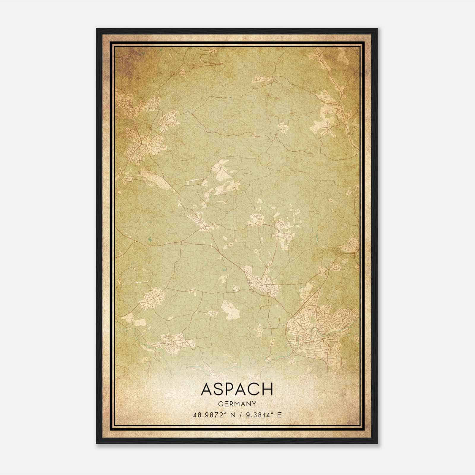 Vintage Aspach Germany Map Poster, Aspach City Road Wall Art Print