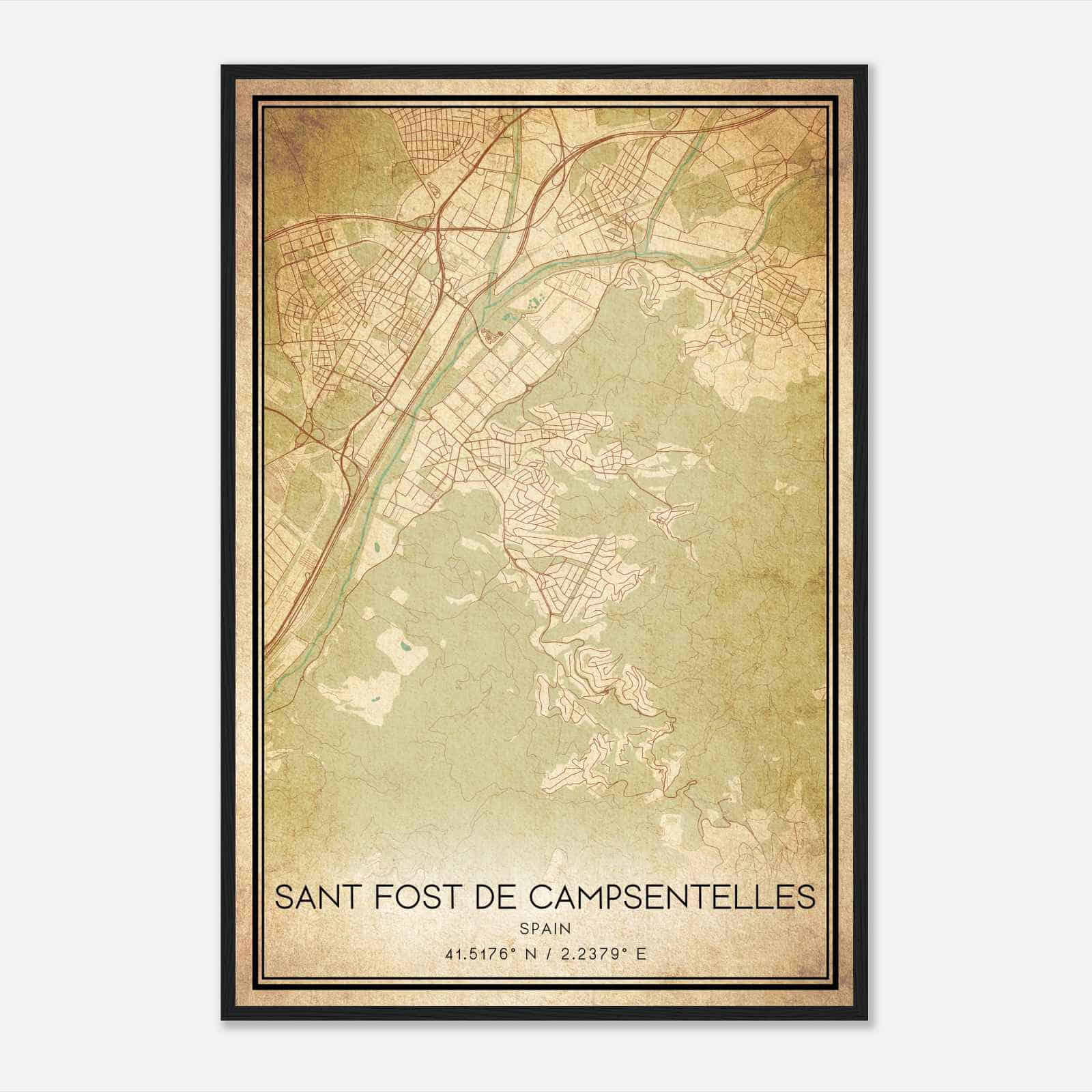 Vintage San Fausto de Campcentellas Spain Map Poster, San Fausto de Campcentellas City Road Wall Art Print