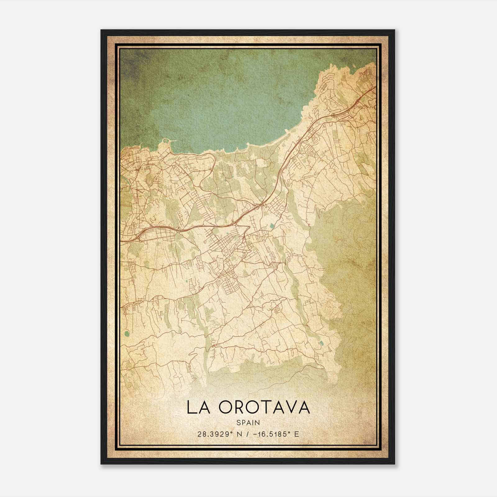 Vintage La Orotava Spain Map Poster, La Orotava City Road Wall Art Print