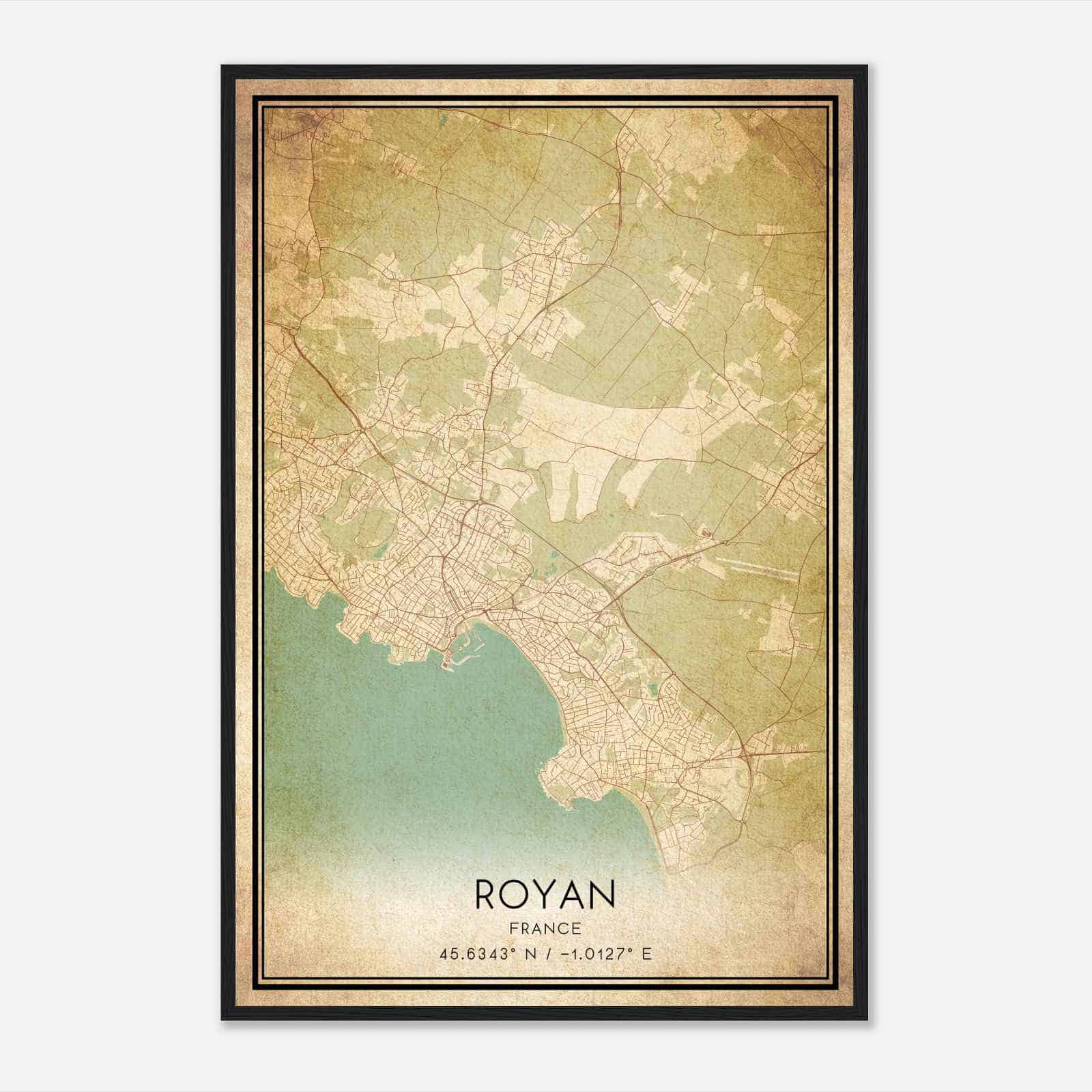 Vintage Royan France Map Poster, Royan City Road Wall Art Print
