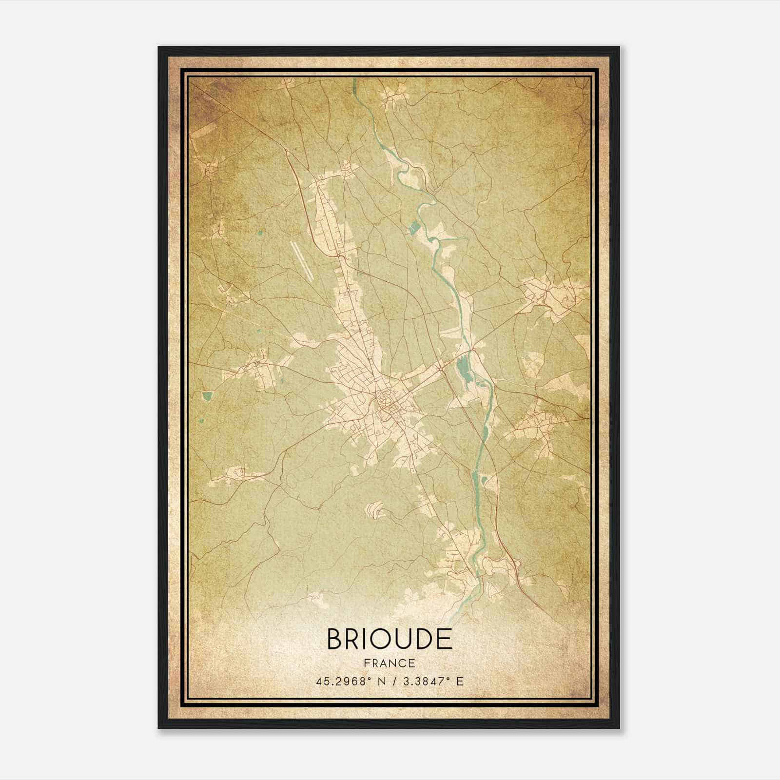Vintage Brioude France Map Poster, Brioude City Road Wall Art Print