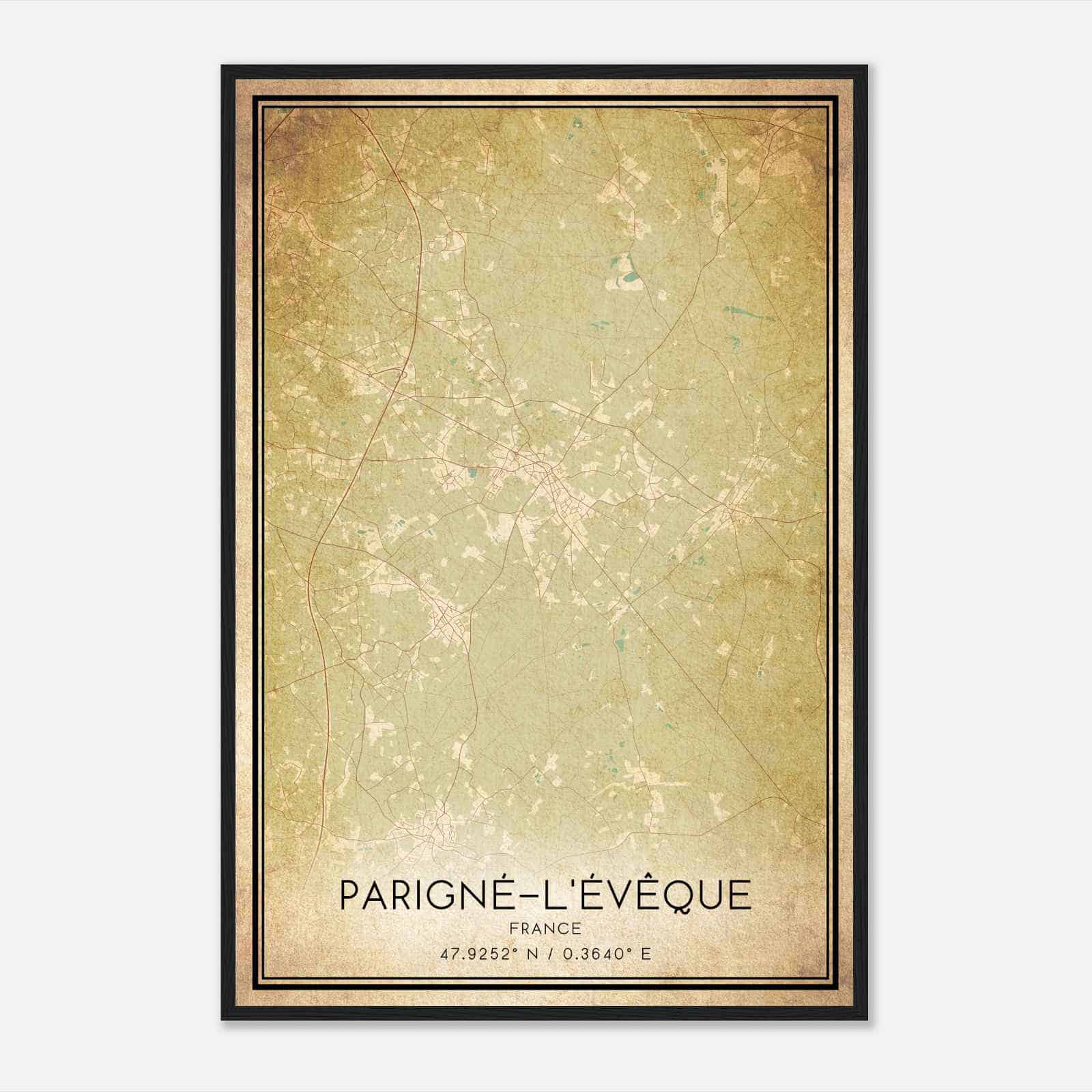 Vintage Parigne-l’Eveque France Map Poster, Parigne-l’Eveque City Road Wall Art Print
