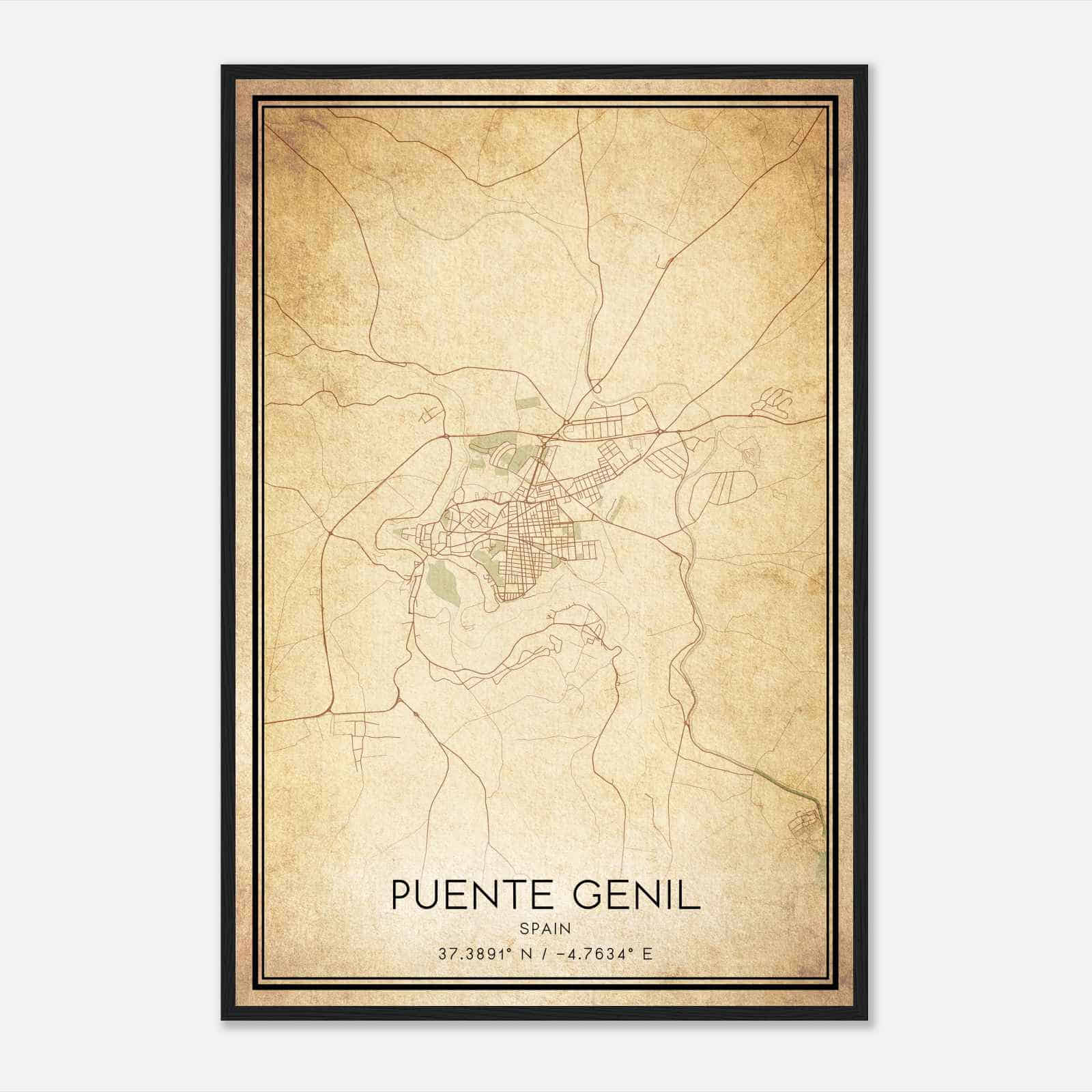 Vintage Puente-Genil Spain Map Poster, Puente-Genil City Road Wall Art Print