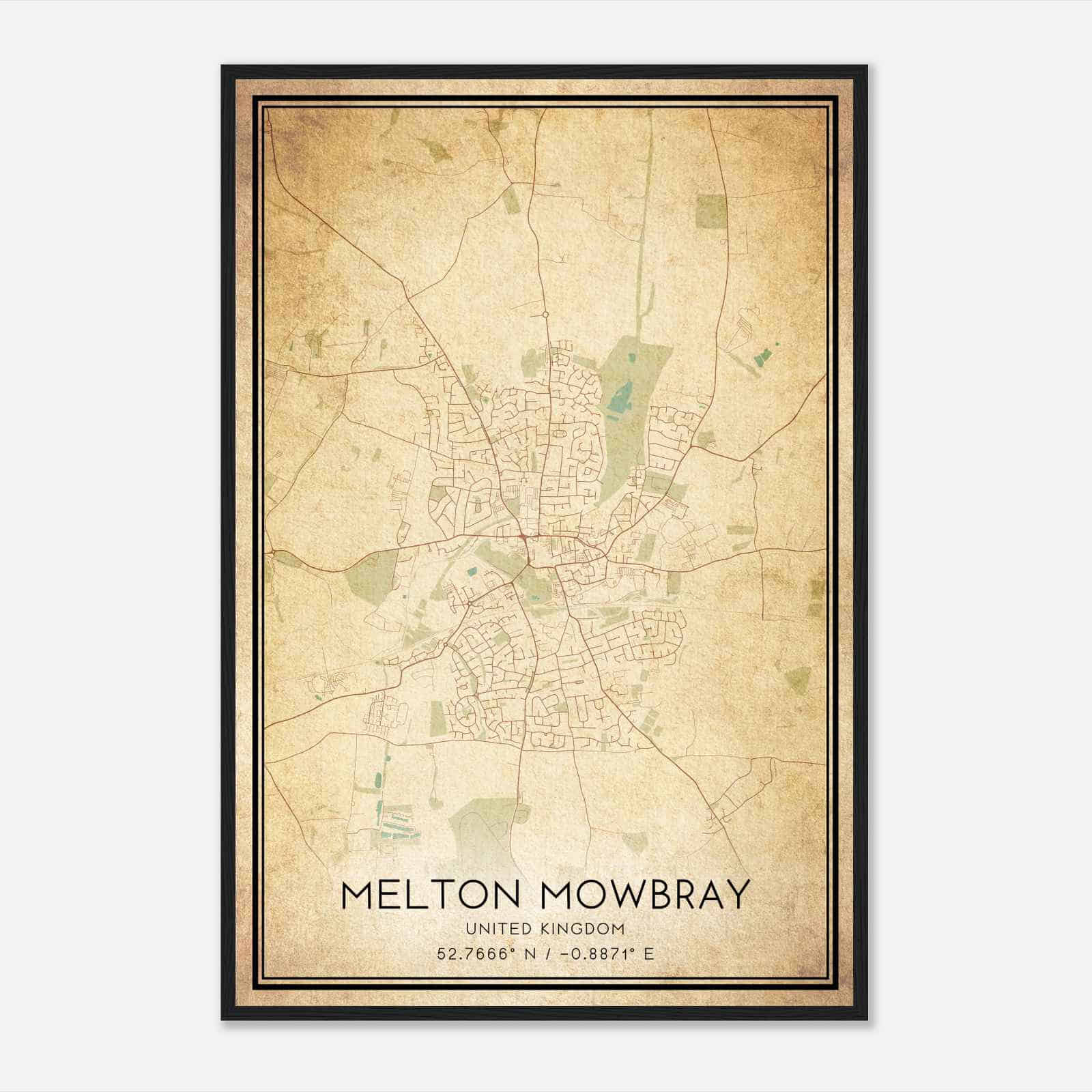 Vintage Melton Mowbray United Kingdom Map Poster, Melton Mowbray City Road Wall Art Print
