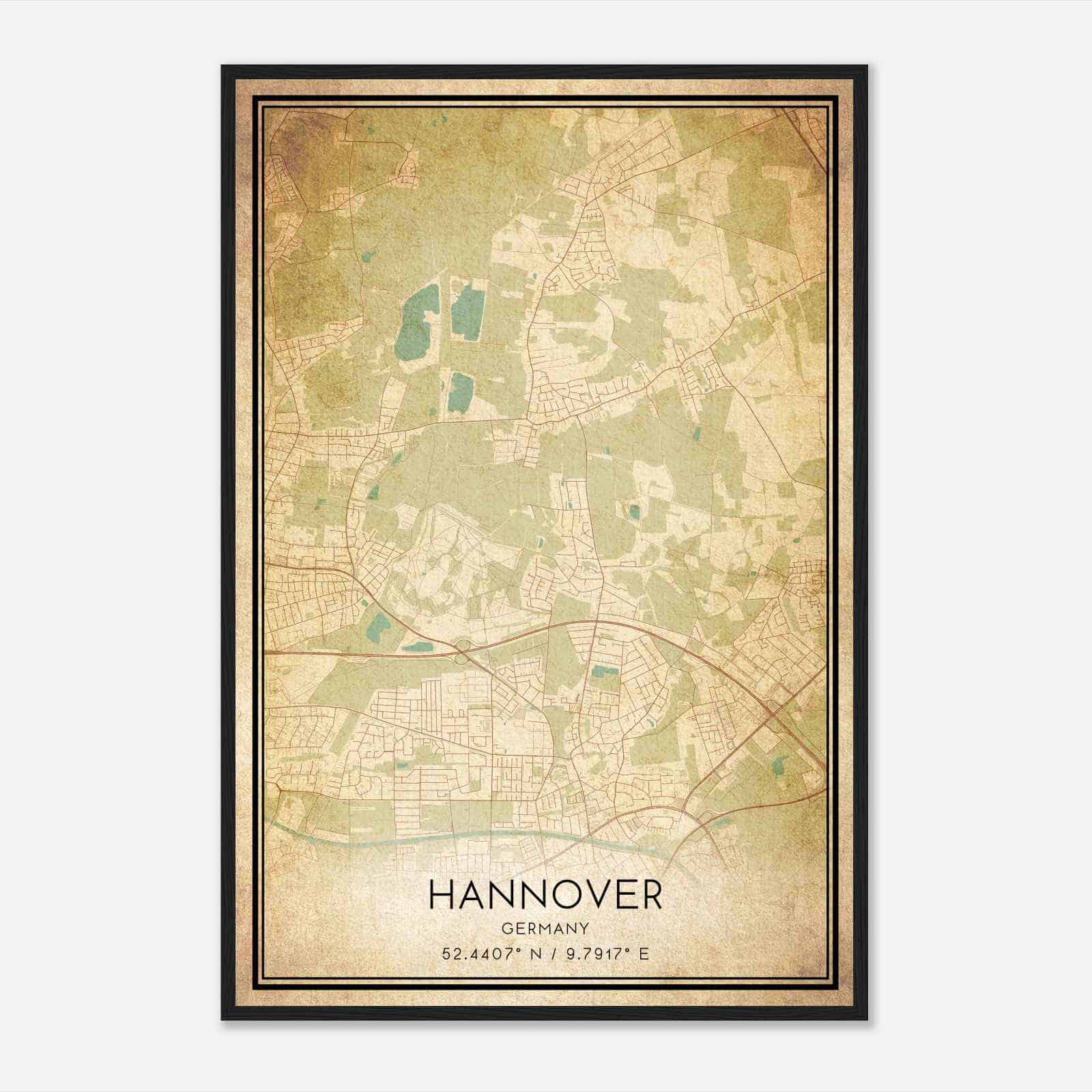 Vintage Isernhagen-Sud Germany Map Poster, Isernhagen-Sud City Road Wall Art Print