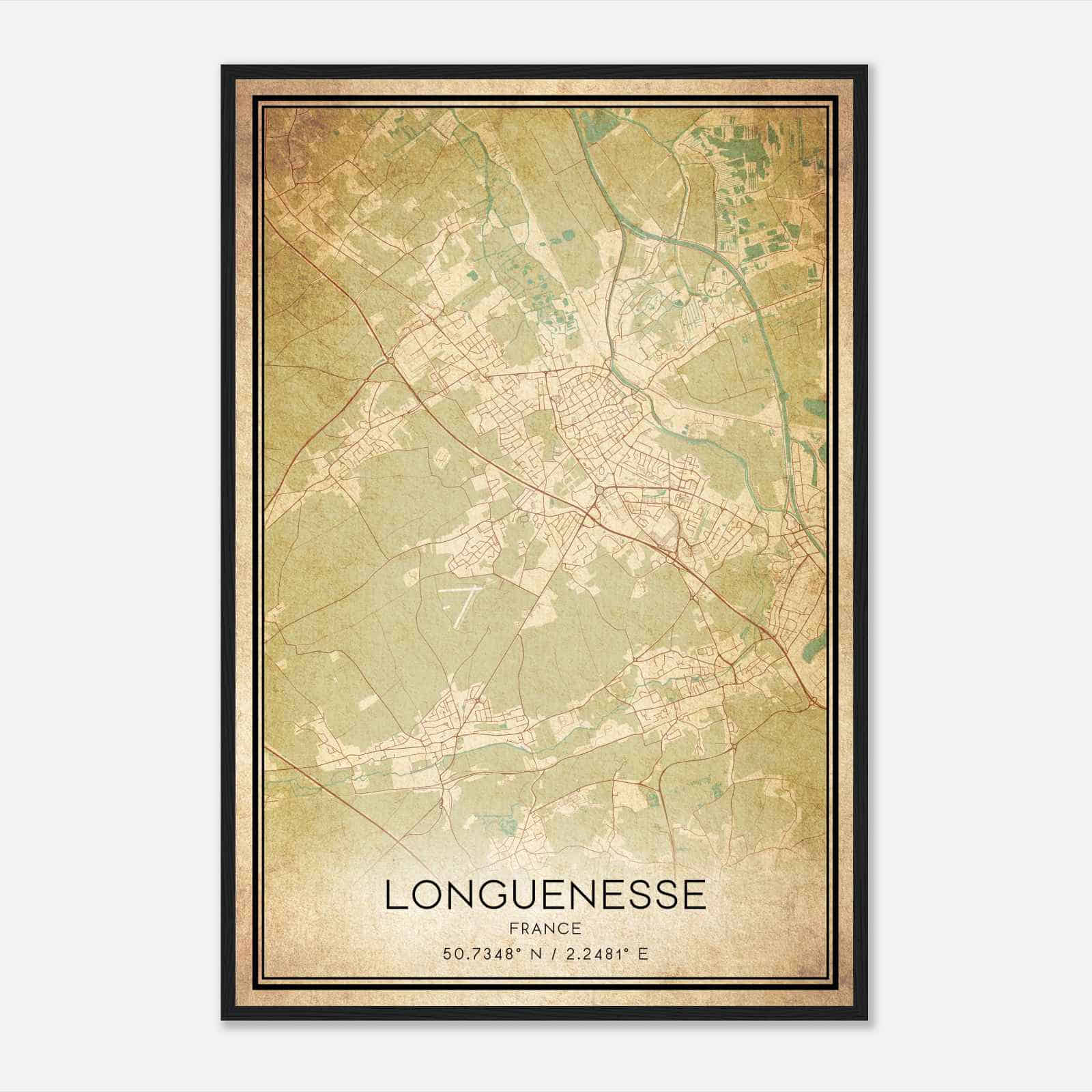 Vintage Longuenesse France Map Poster, Longuenesse City Road Wall Art Print