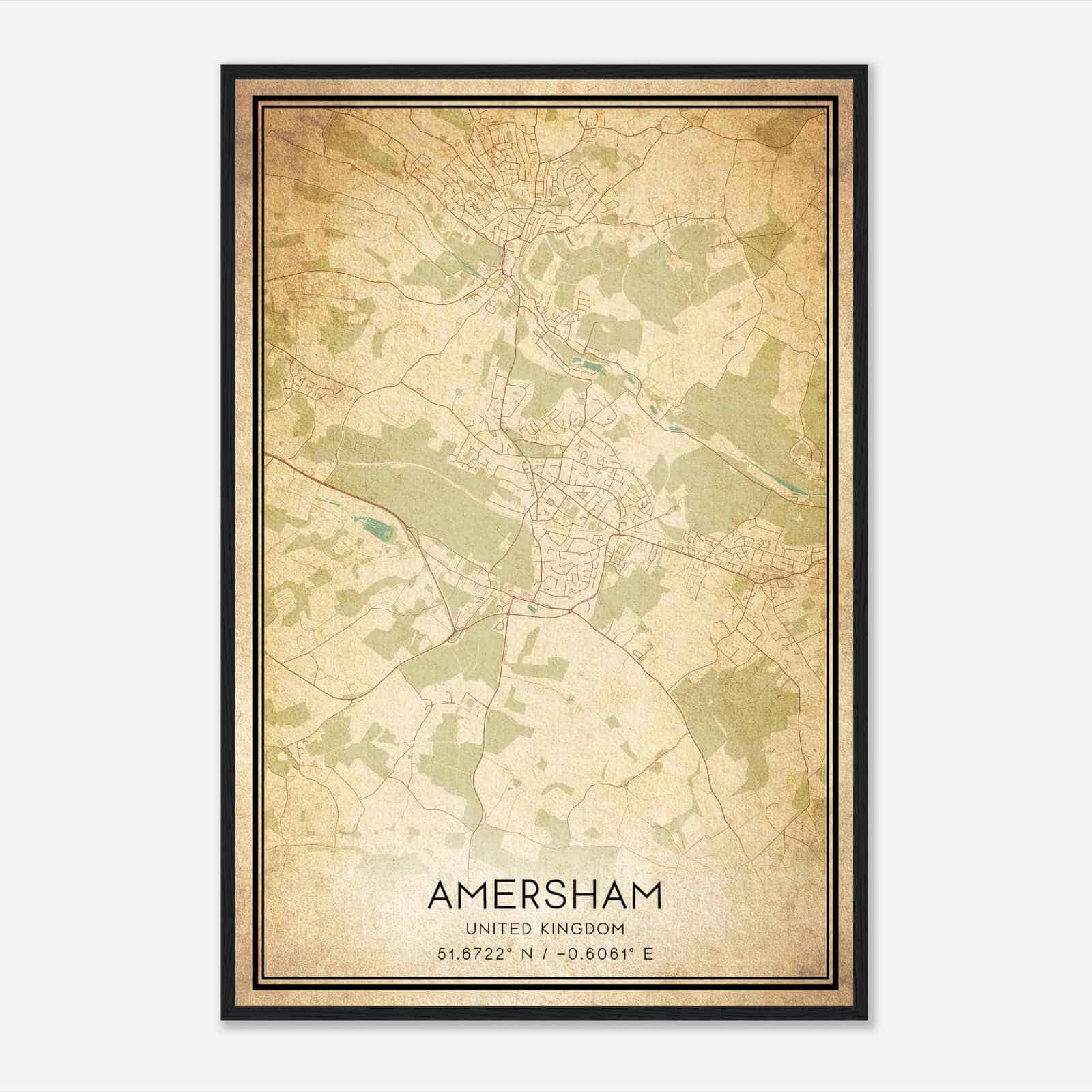 Vintage Amersham United Kingdom Map Poster, Amersham City Road Wall Art Print