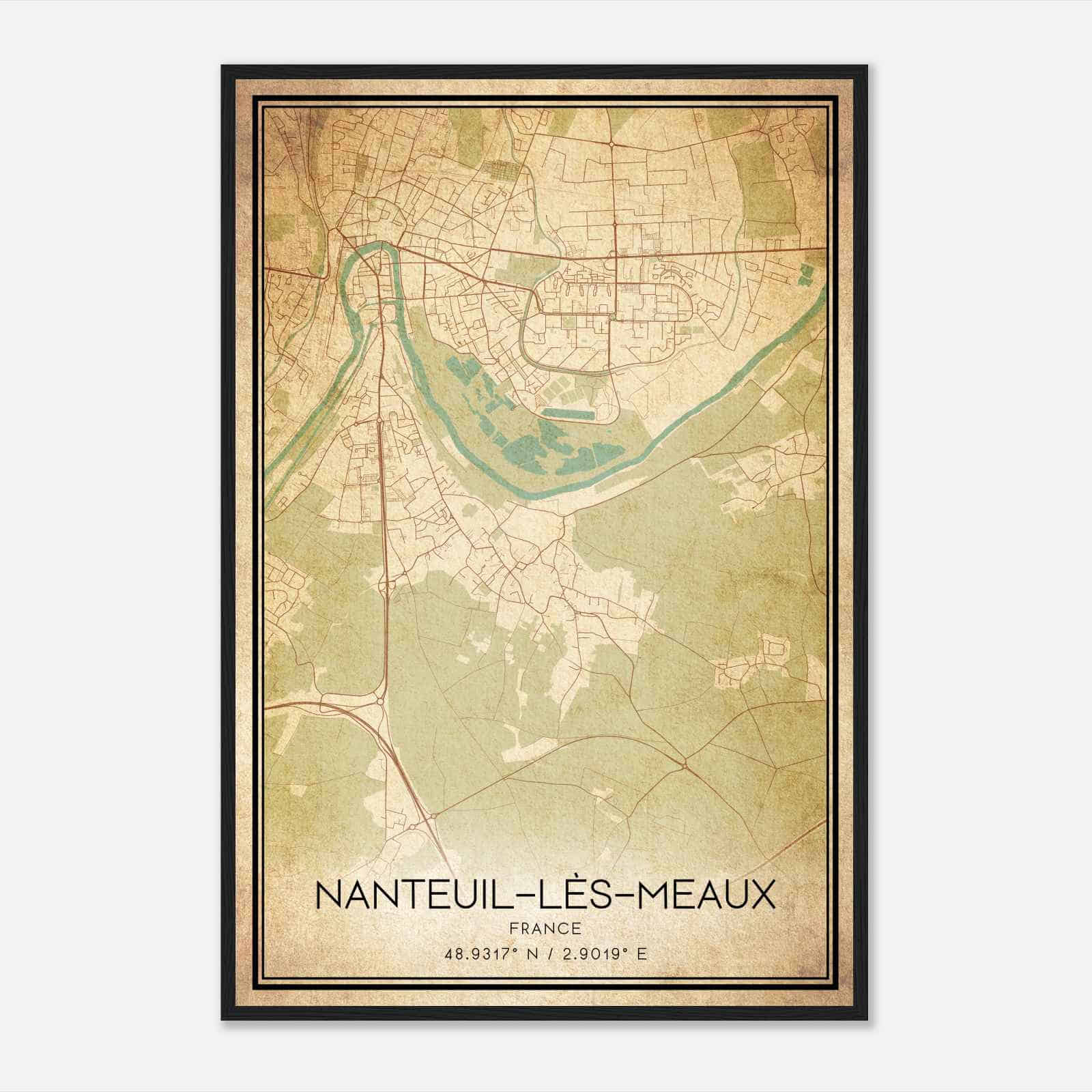 Vintage Nanteuil-les-Meaux France Map Poster, Nanteuil-les-Meaux City Road Wall Art Print