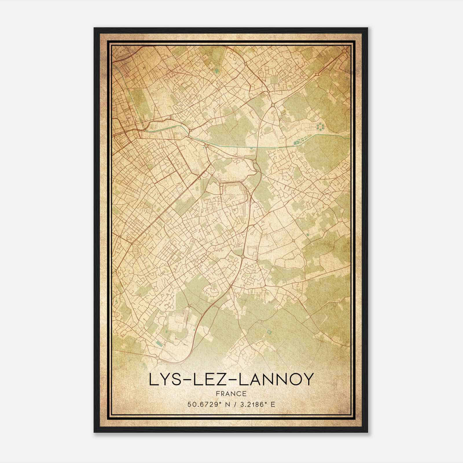 Vintage Lys-les-Lannoy France Map Poster, Lys-les-Lannoy City Road Wall Art Print