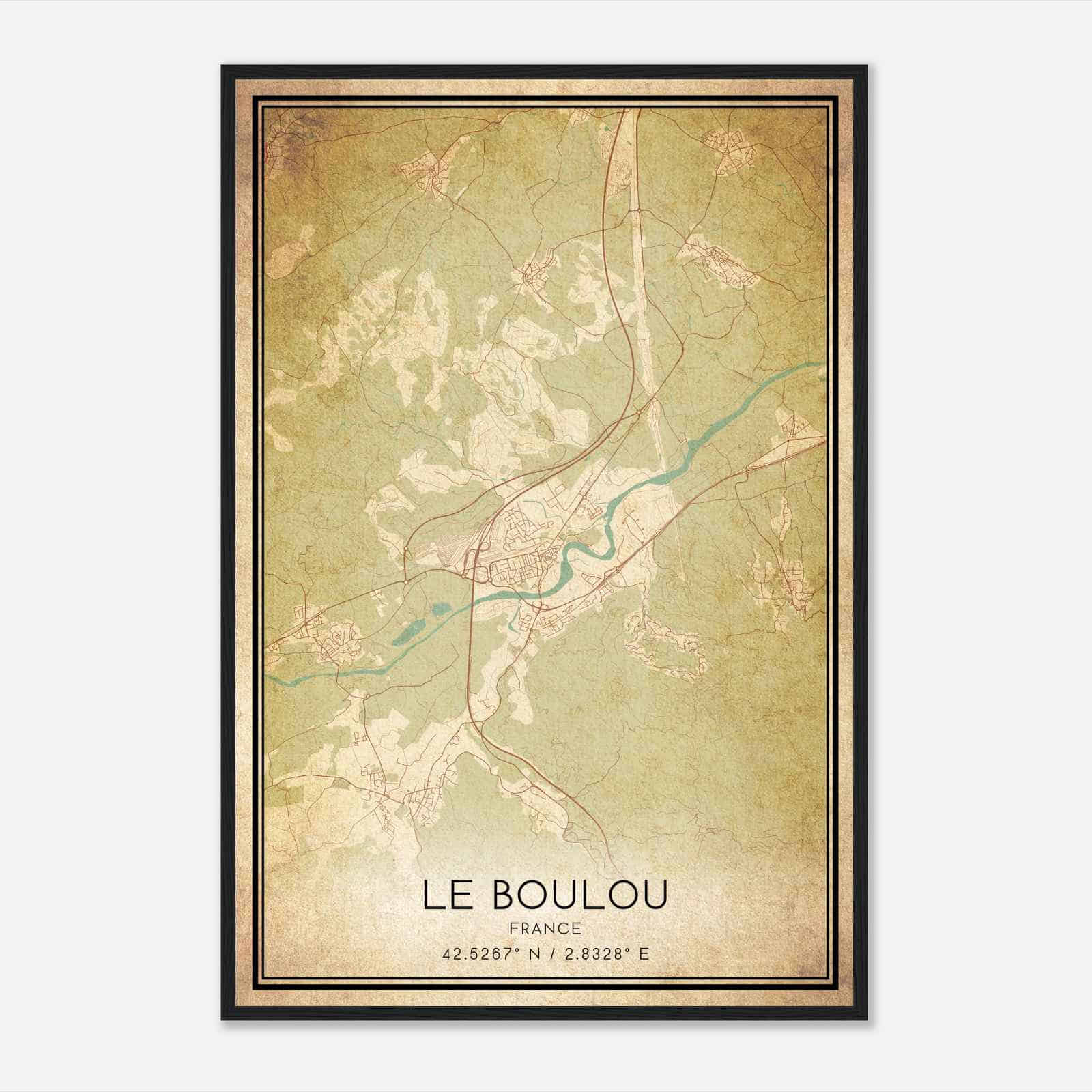 Vintage Le Boulou France Map Poster, Le Boulou City Road Wall Art Print