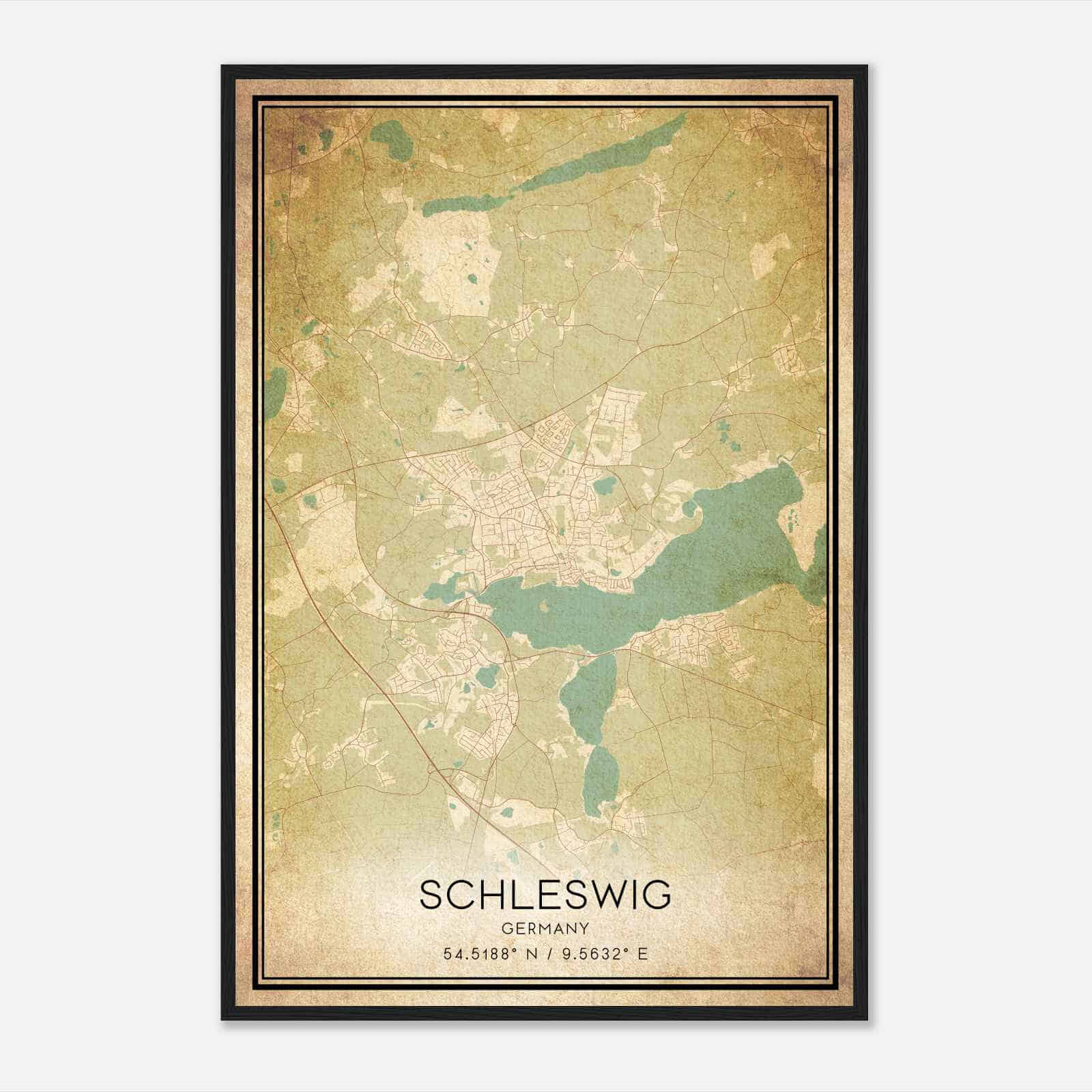 Vintage Schleswig Germany Map Poster, Schleswig City Road Wall Art Print