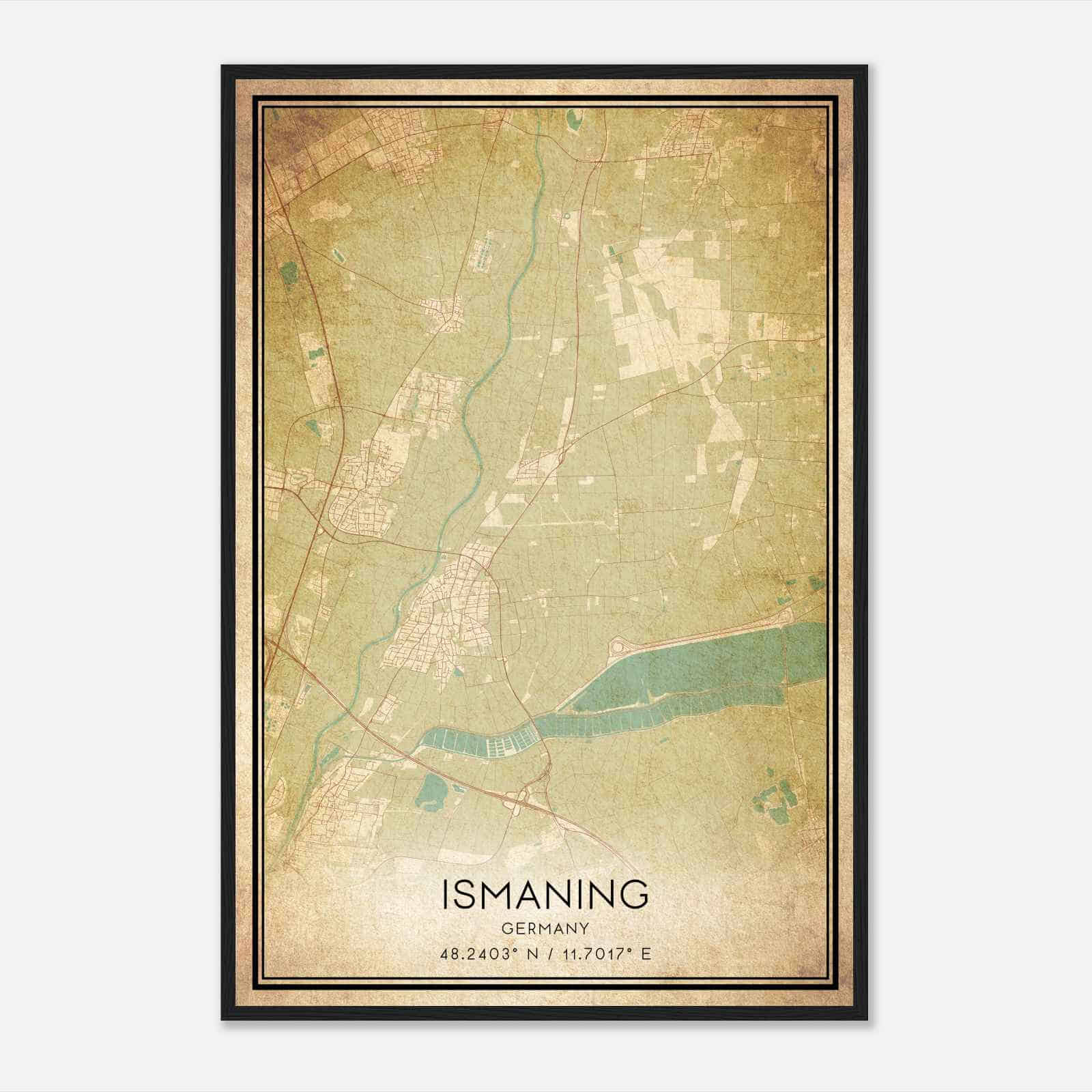 Vintage Ismaning Germany Map Poster, Ismaning City Road Wall Art Print