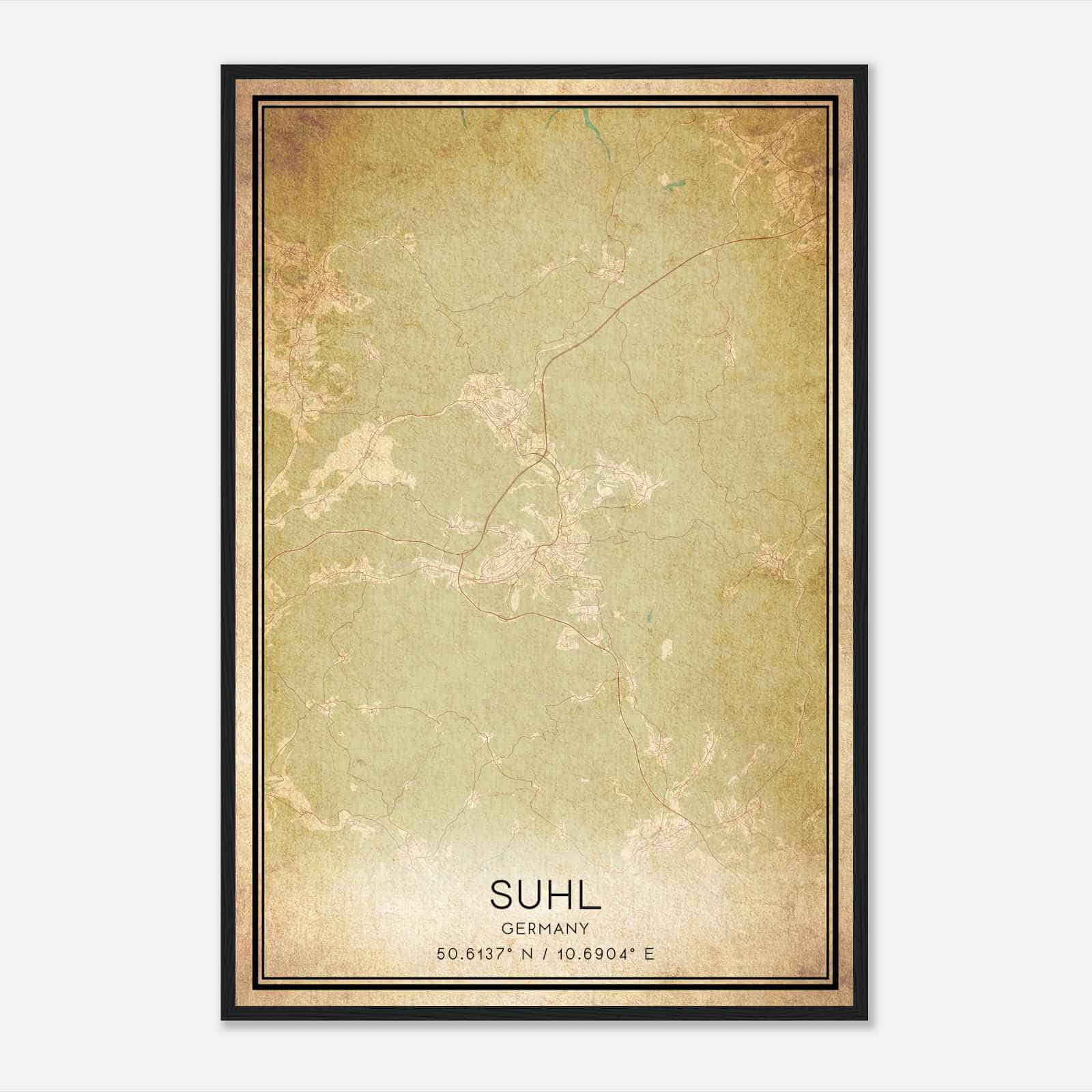 Vintage Suhl Germany Map Poster, Suhl City Road Wall Art Print