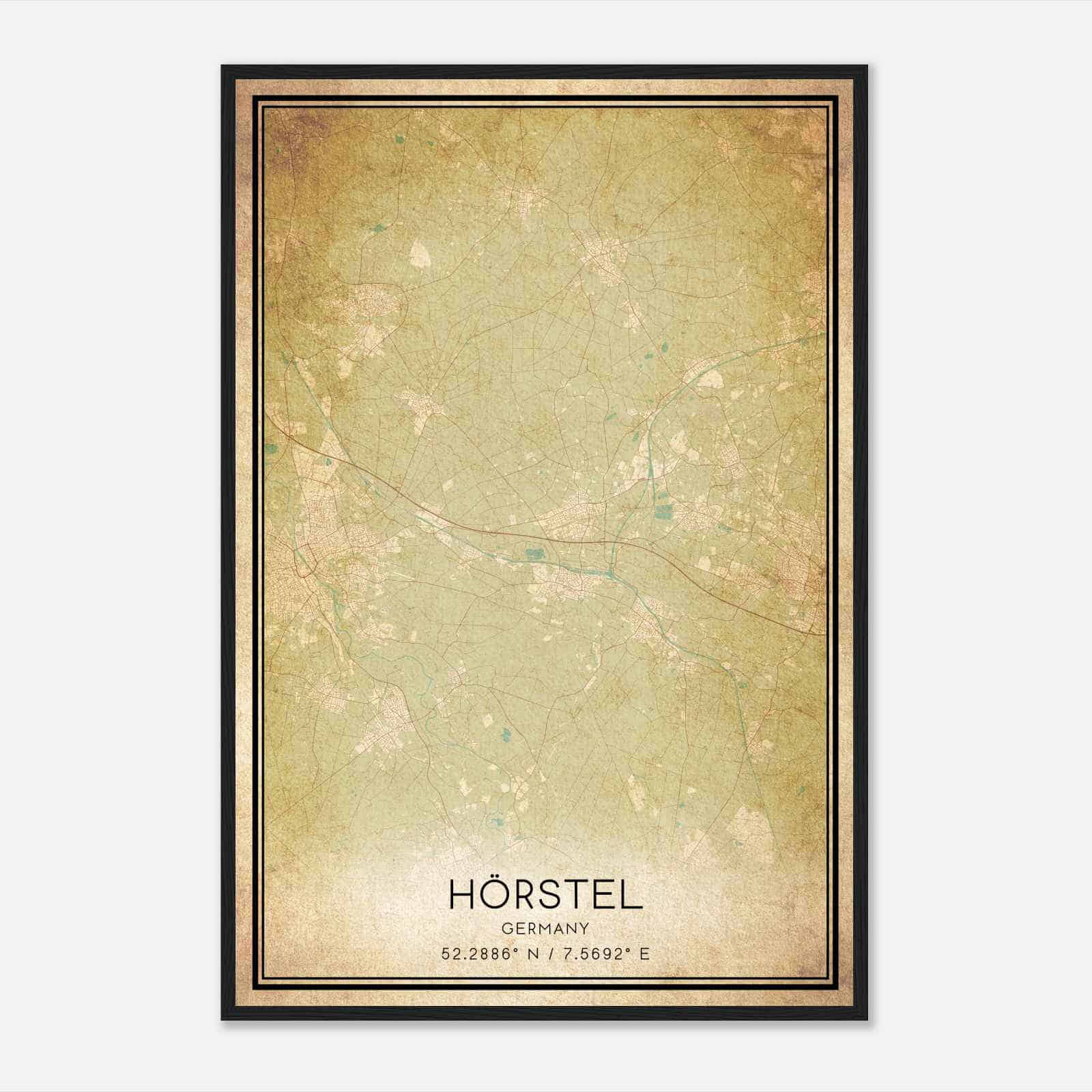 Vintage Horstel Germany Map Poster, Horstel City Road Wall Art Print