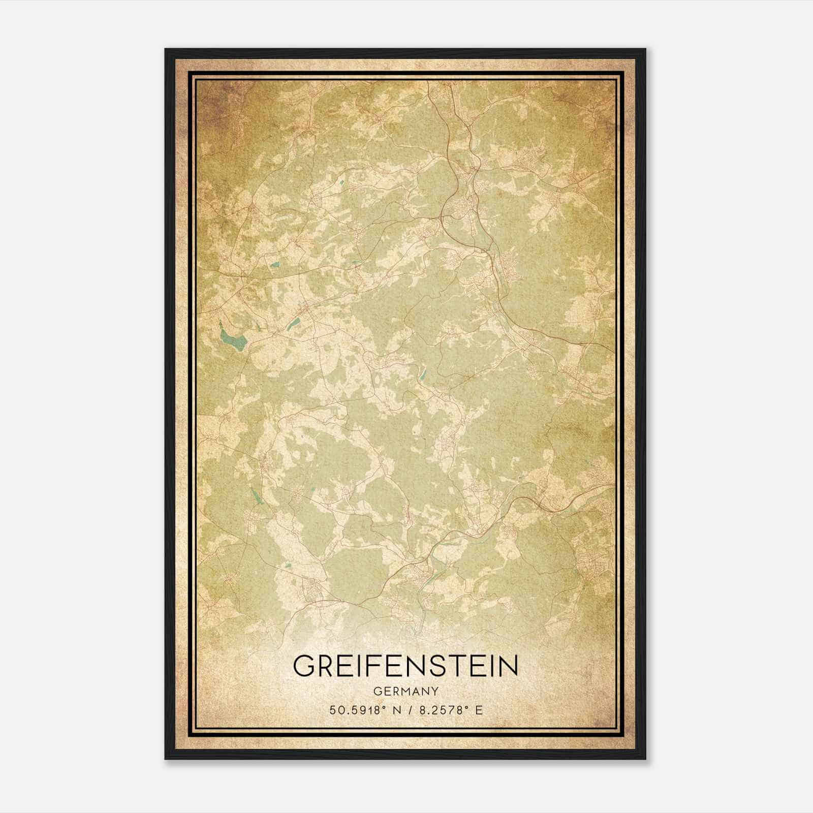 Vintage Greifenstein Germany Map Poster, Greifenstein City Road Wall Art Print
