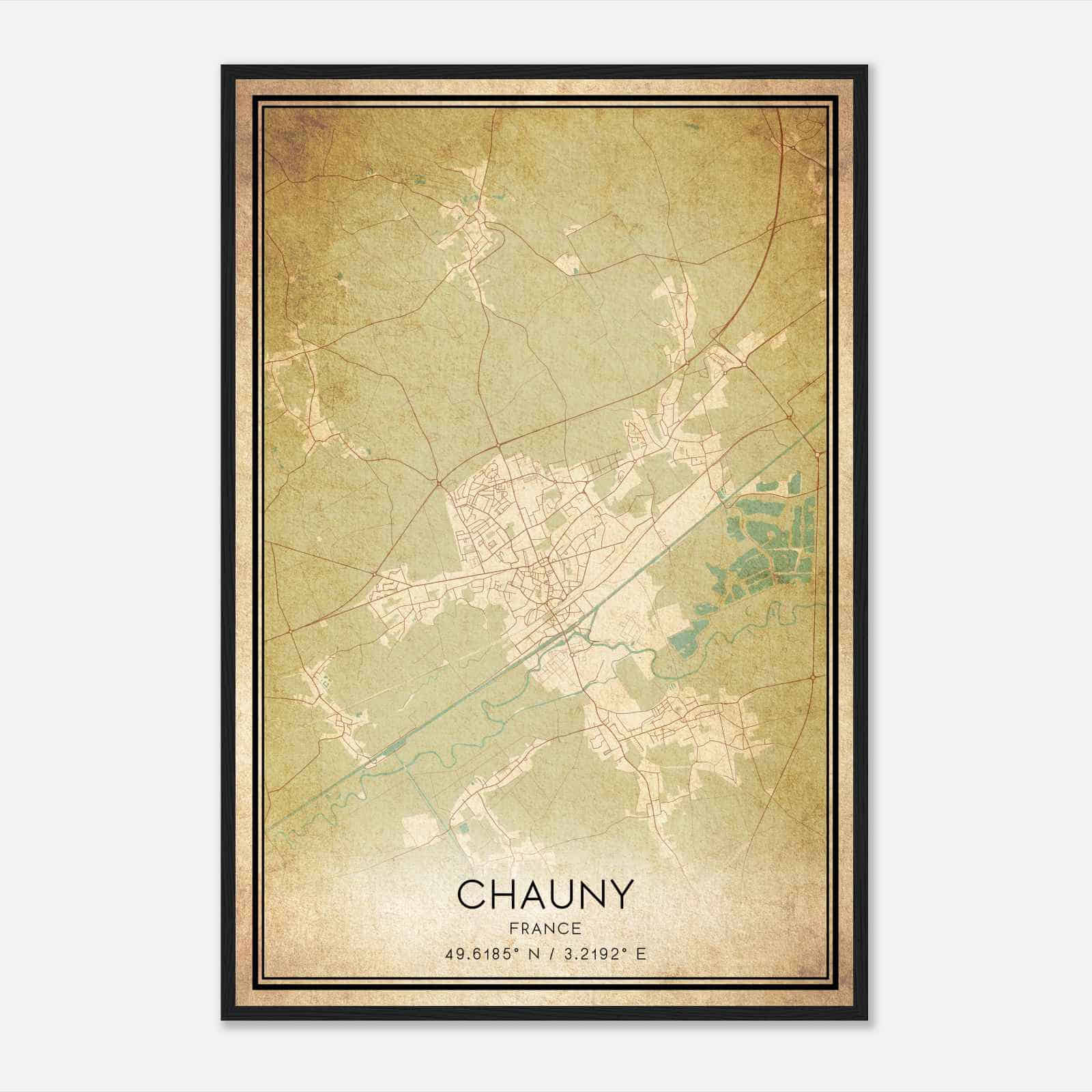 Vintage Chauny France Map Poster, Chauny City Road Wall Art Print