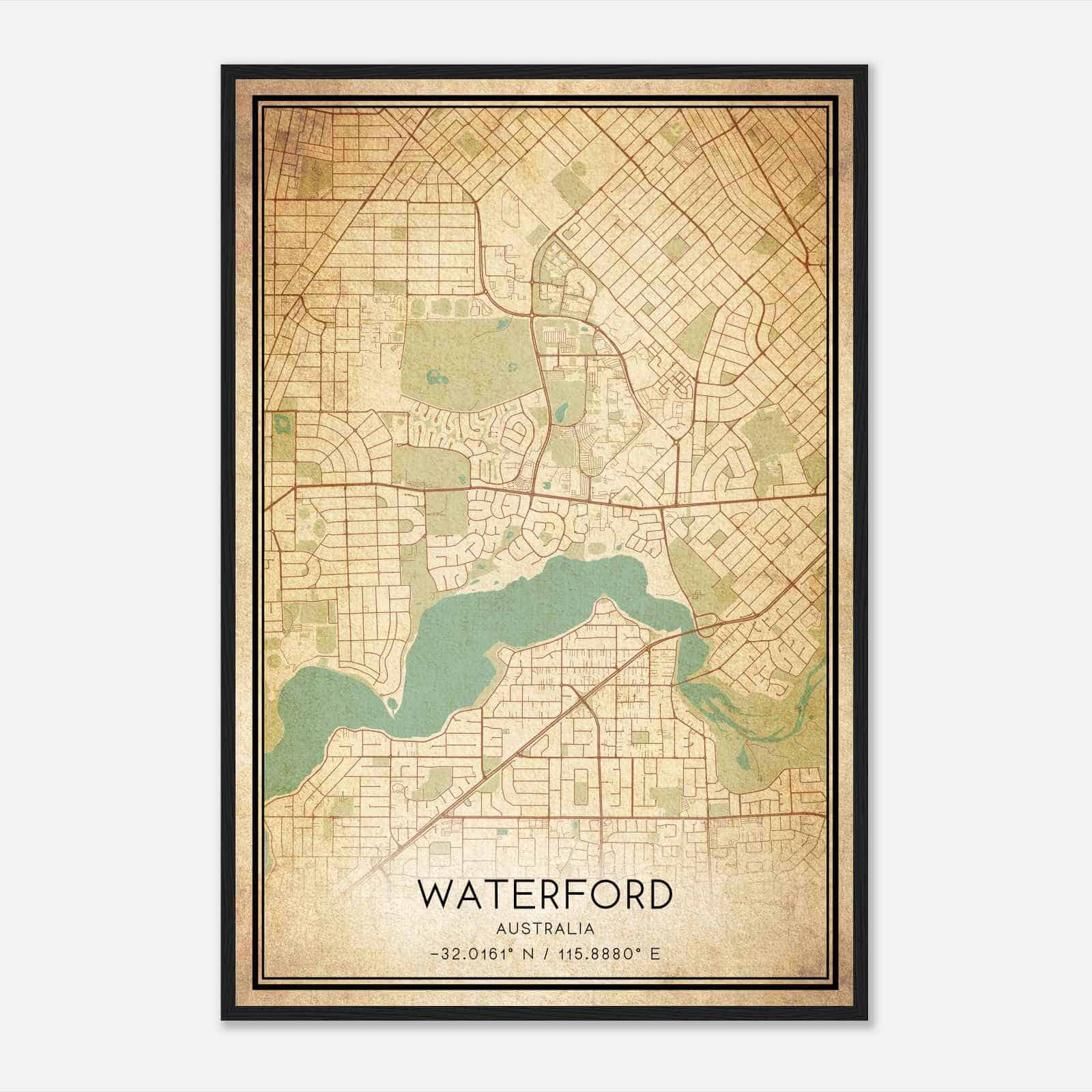 Vintage Waterford Australia Map Poster, Waterford City Road Wall Art Print