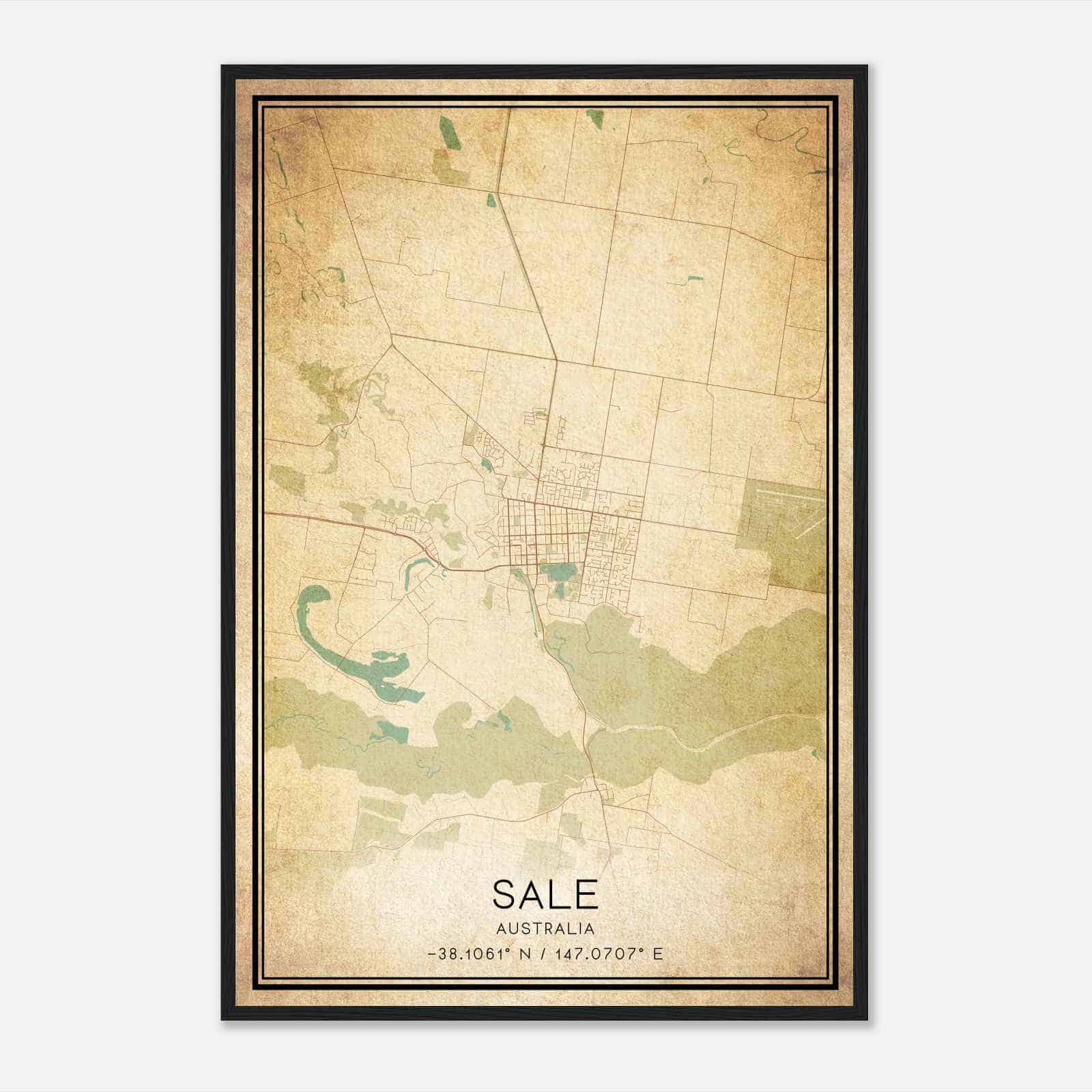 Vintage Sale Australia Map Poster, Sale City Road Wall Art Print