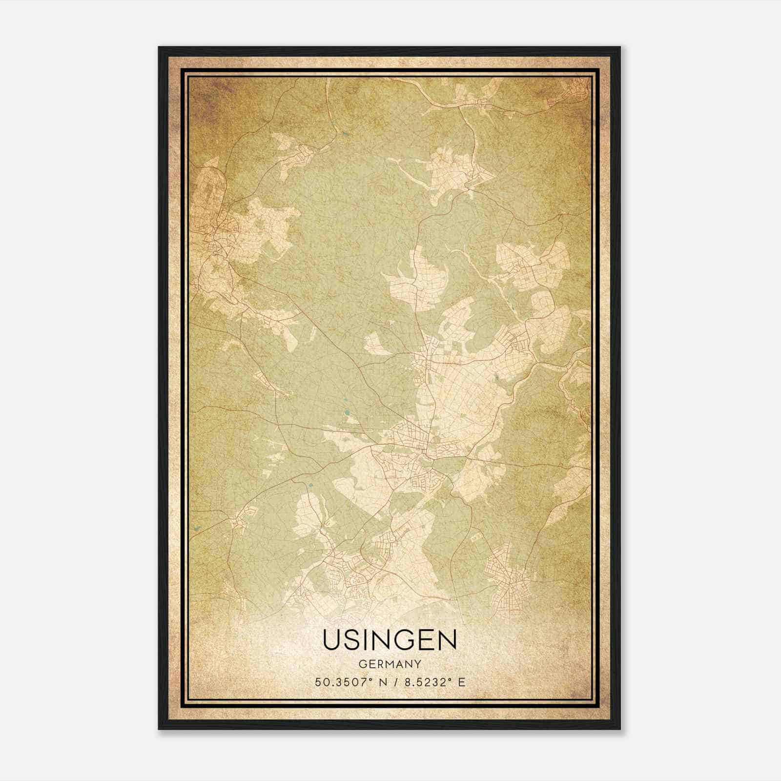 Vintage Usingen Germany Map Poster, Usingen City Road Wall Art Print