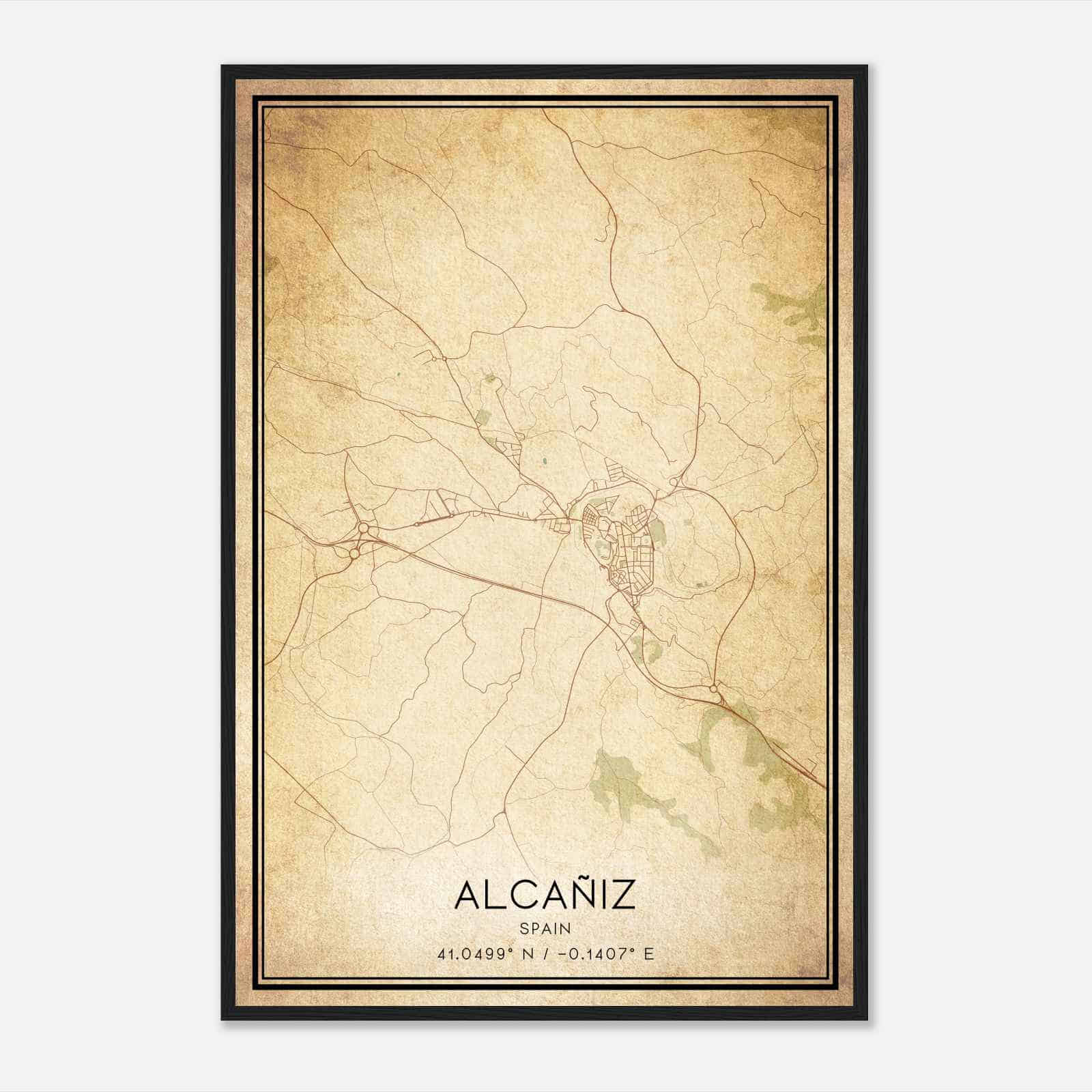 Vintage Alcaniz Spain Map Poster, Alcaniz City Road Wall Art Print