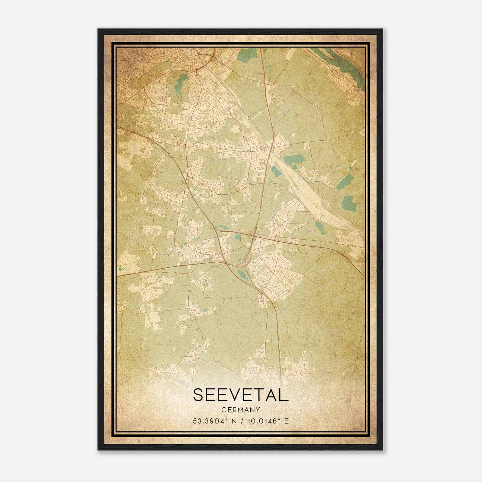 Vintage Seevetal Germany Map Poster, Seevetal City Road Wall Art Print