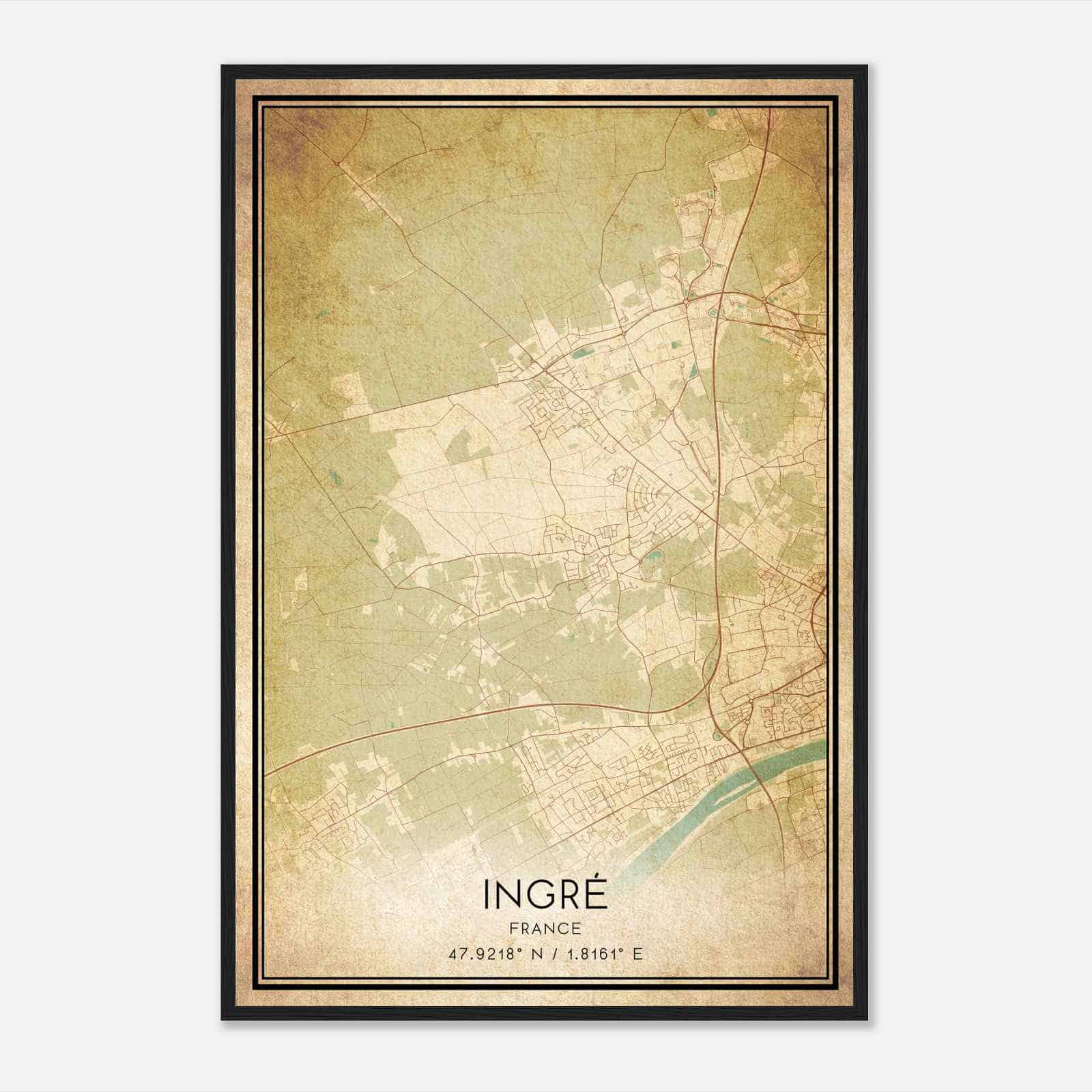 Vintage Ingre France Map Poster, Ingre City Road Wall Art Print
