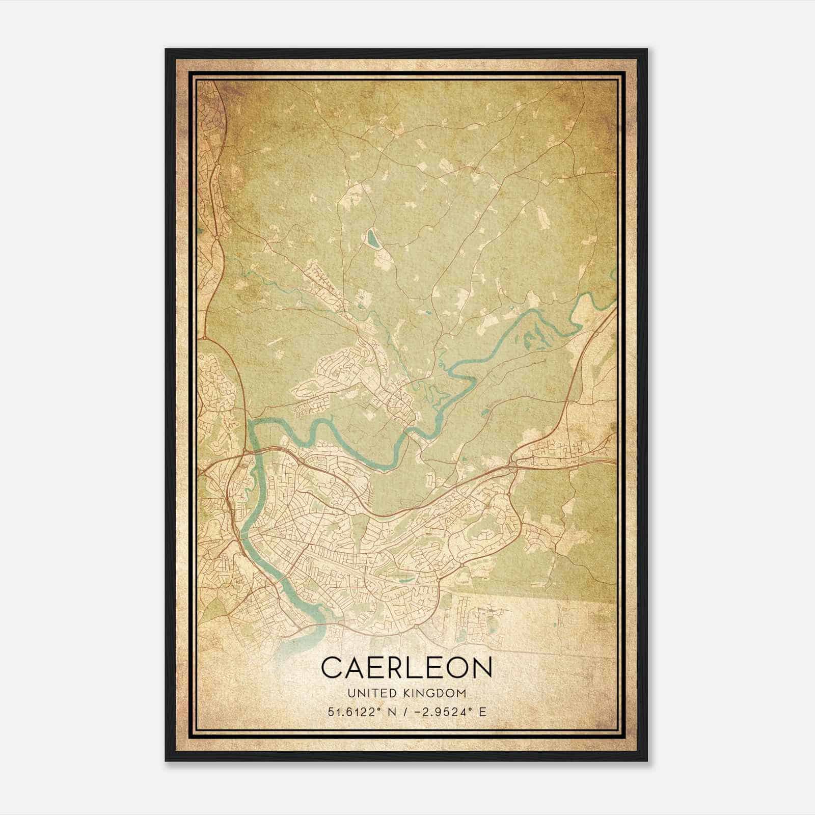 Vintage Caerleon United Kingdom Map Poster, Caerleon City Road Wall Art Print