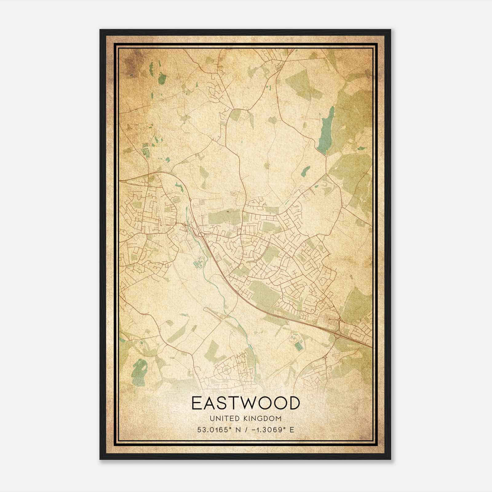 Vintage Eastwood United Kingdom Map Poster, Eastwood City Road Wall Art Print