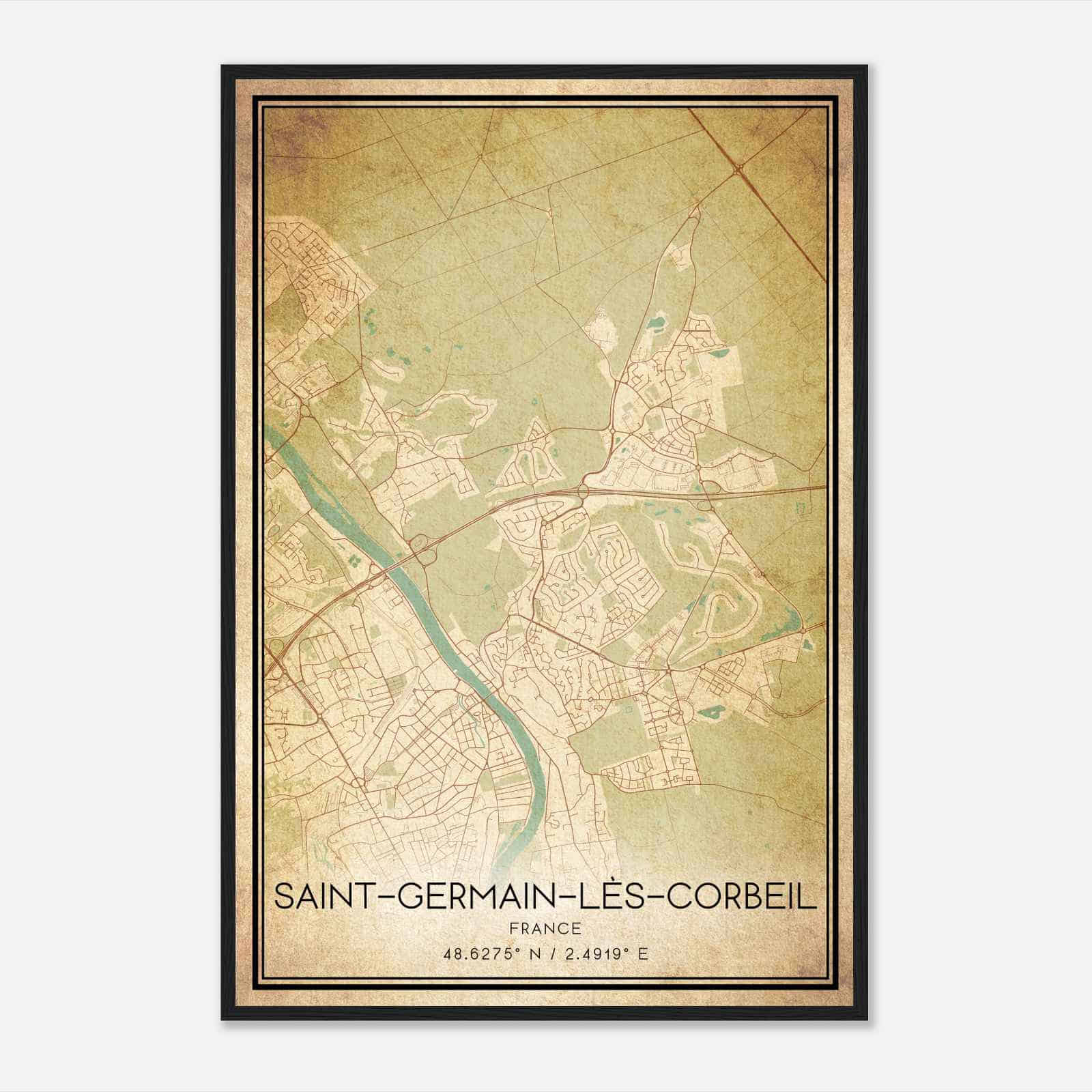Vintage Saint-Germain-les-Corbeil France Map Poster, Saint-Germain-les-Corbeil City Road Wall Art Print