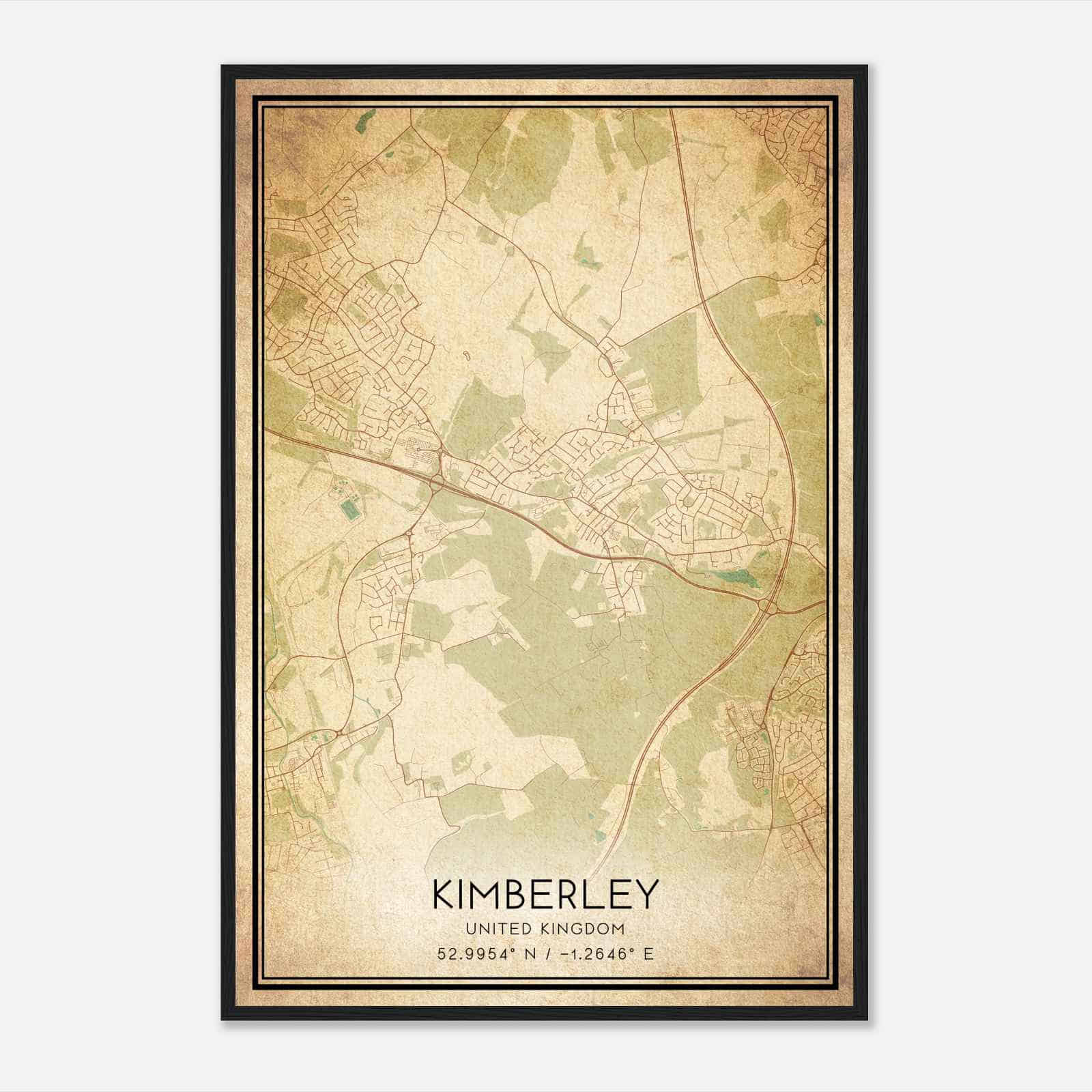 Vintage Kimberley United Kingdom Map Poster, Kimberley City Road Wall Art Print