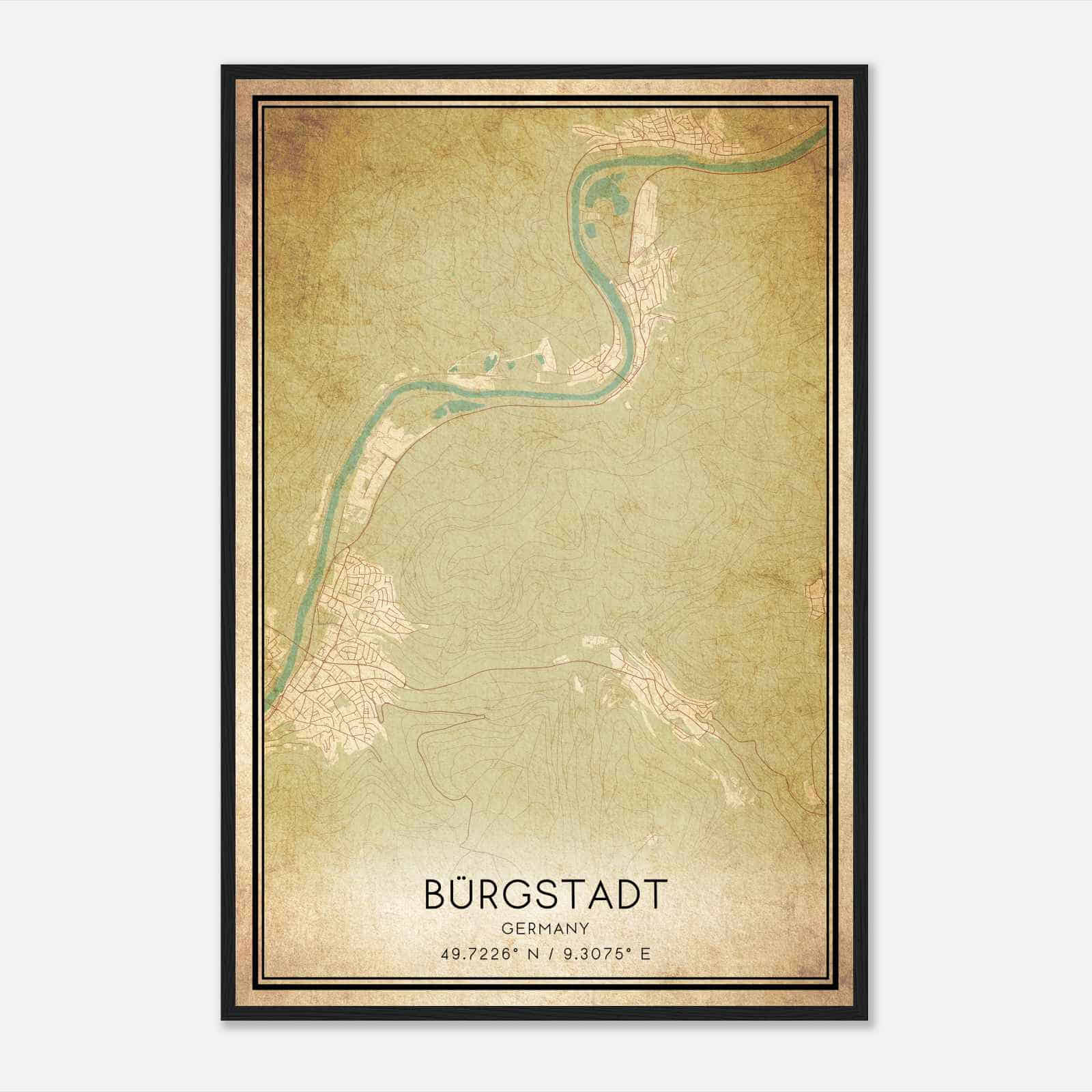 Vintage Burgstadt Germany Map Poster, Burgstadt City Road Wall Art Print