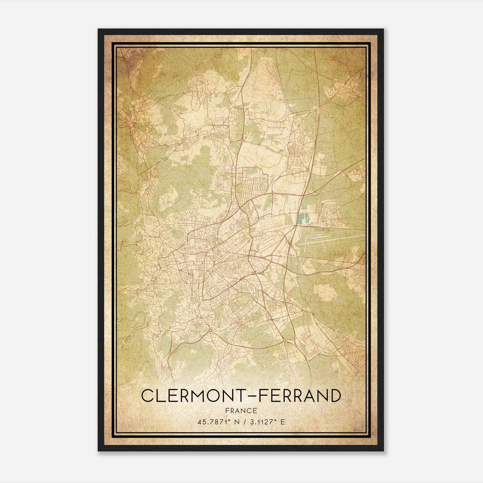 Vintage Clermont-Ferrand France Map Poster, Clermont-Ferrand City Road Wall Art Print