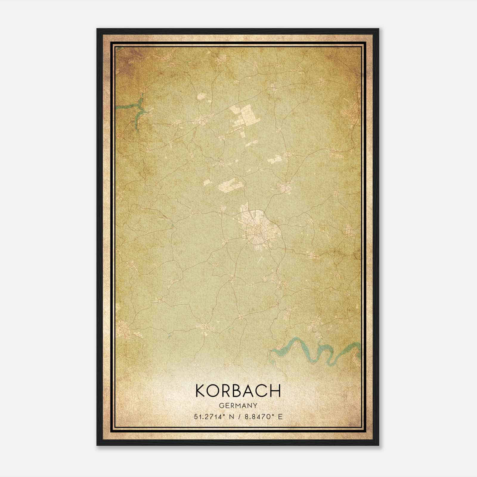 Vintage Korbach Germany Map Poster, Korbach City Road Wall Art Print